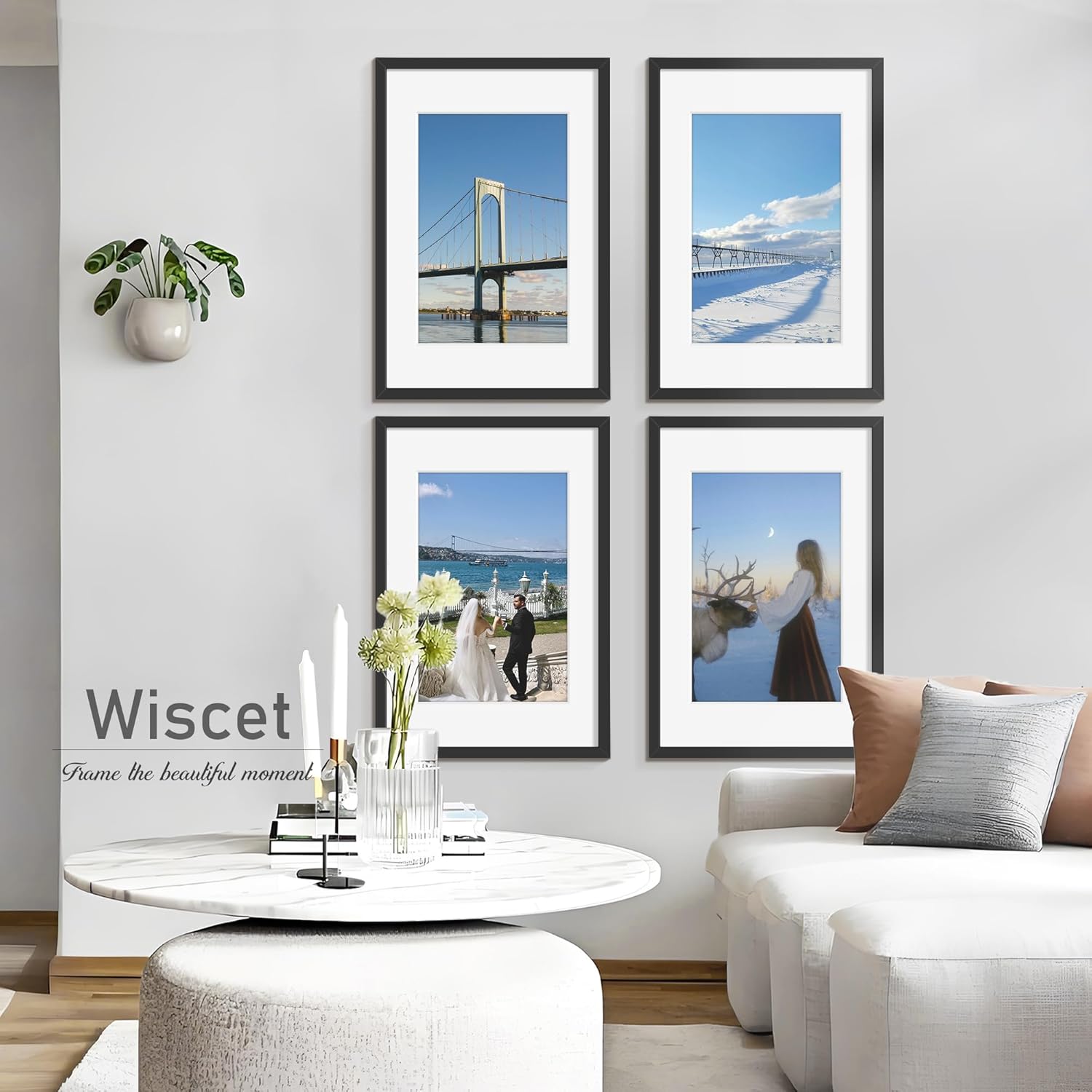 Wiscet 16x24 Picture Frame Set of 4, Display Picture 12x18 with Mat or 16x24 Poster Frame without Mat, Horizontal or Vertical Wall Mounting, Black