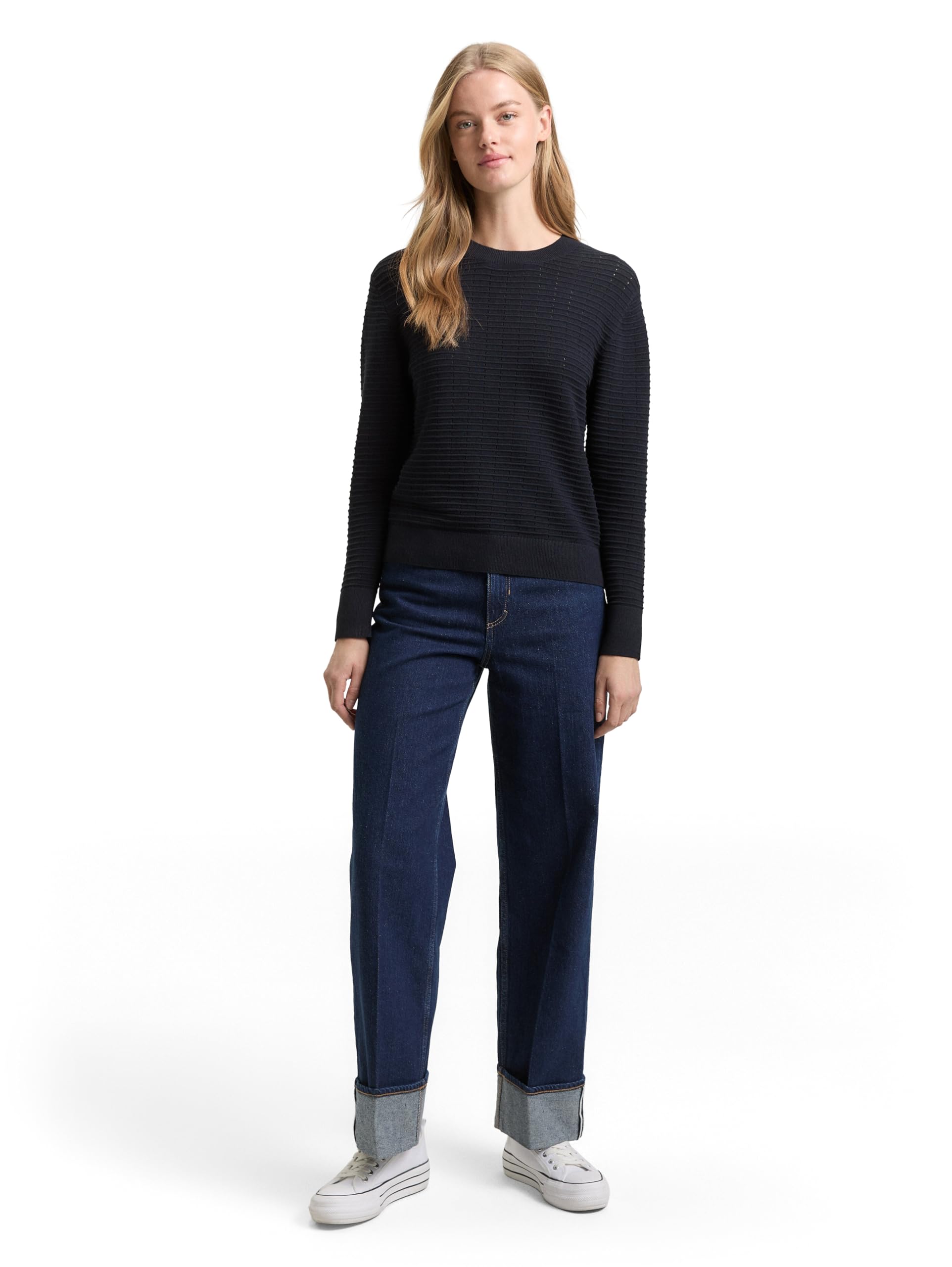 TOM TAILOR Denim Damen Strickpullover mit Rundhalsausschnitt