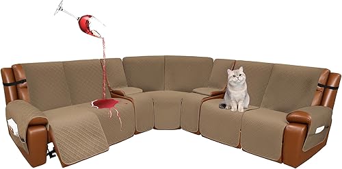 Miniatura 23 de Fundas de sofá seccional reclinable 100% impermeable de terciopelo para sofá seccional en forma de L, juego de fundas de sofá de esquina acolchadas