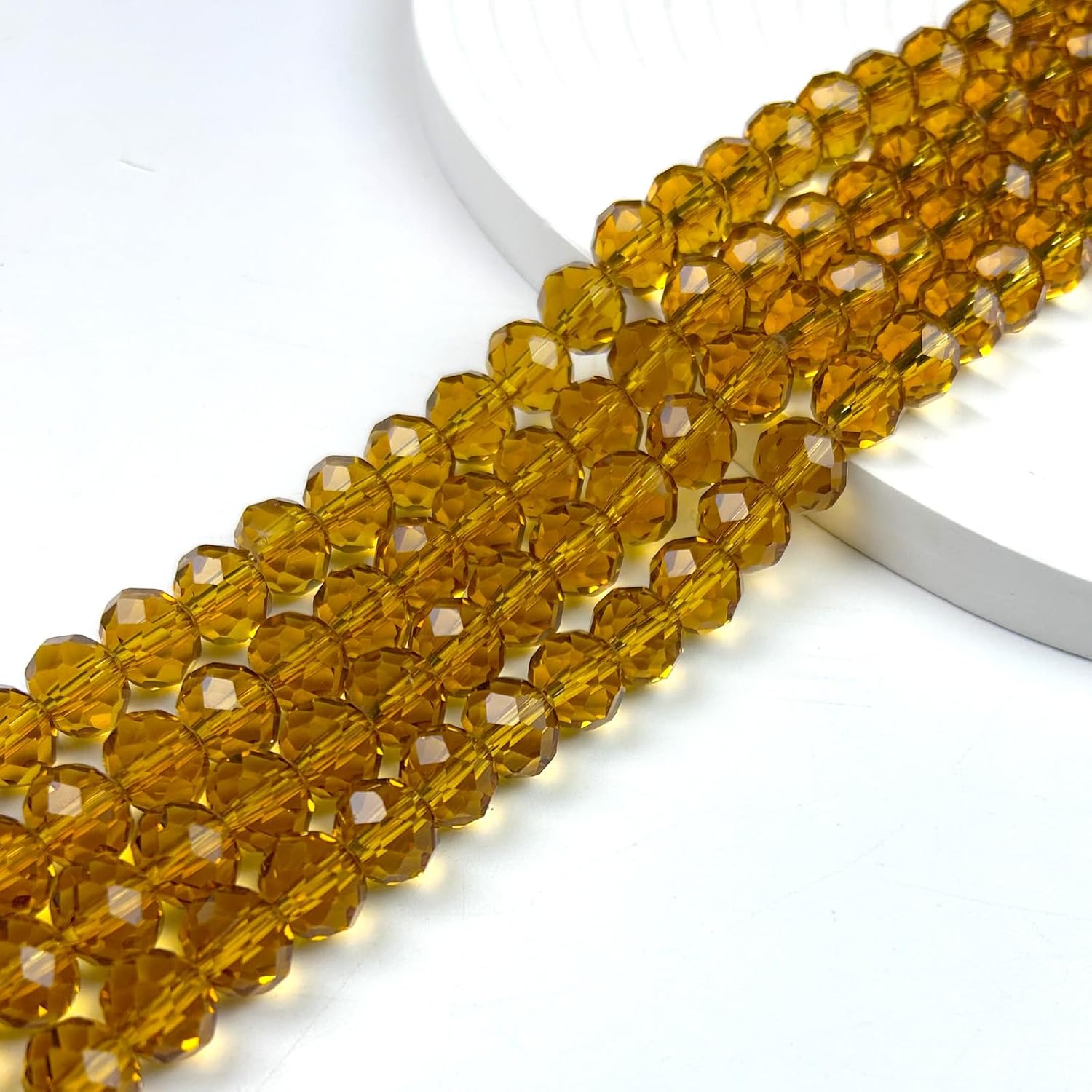 510 Pcs Briolette Crystal Glass Beads for Jewelry Making, 6mm Faceted Crystal Beads for Crafts Making, Amber Loose Rondelle Glass Bead for Bracelets Wind Chimes Suncatchers