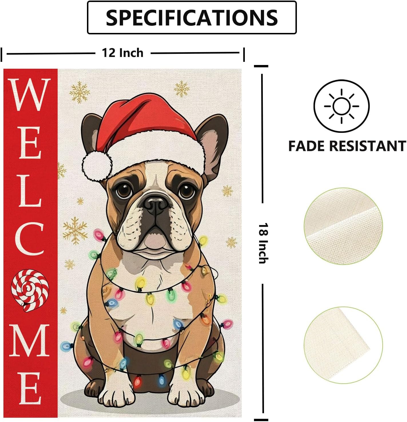 Welcome Christmas Garden Flag Xmas French Bulldog Burlap 12 x 18 Inch Vertical Double Sided Winter For Dog Lovers Vacation Decorations Yard Outdoor Decor - Image 3