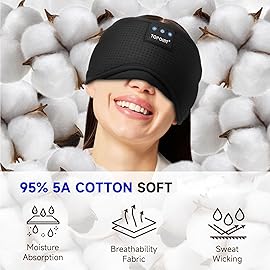 TOPOINT Sleep Mask Headphones Bluetooth Wireless 5.4, Breathable Cotton Eye Mask for Sleeping Side Sleepers Travel Music Headsets with Microphone Handsfree Men Women