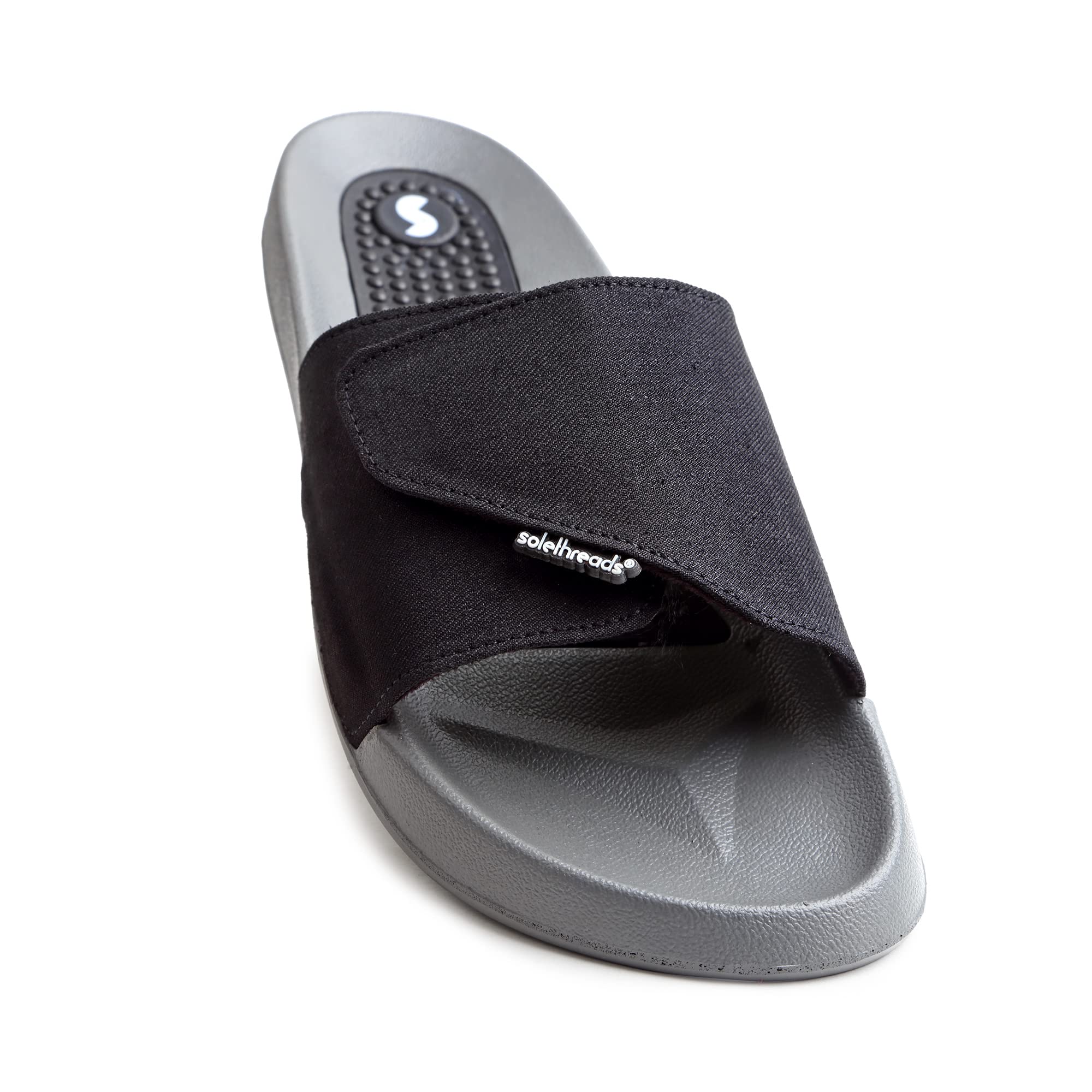 SOLETHREADS DENIM SLIDES | Comfortable | Denim upper | Ribbed footbed | Sturdy | Durable | Cool and Fashionable | Slides for Men | L.GREY/BLACK | UK/India Size 6 (B09R4R4RXT) Amazon Price History, Amazon Price Tracker