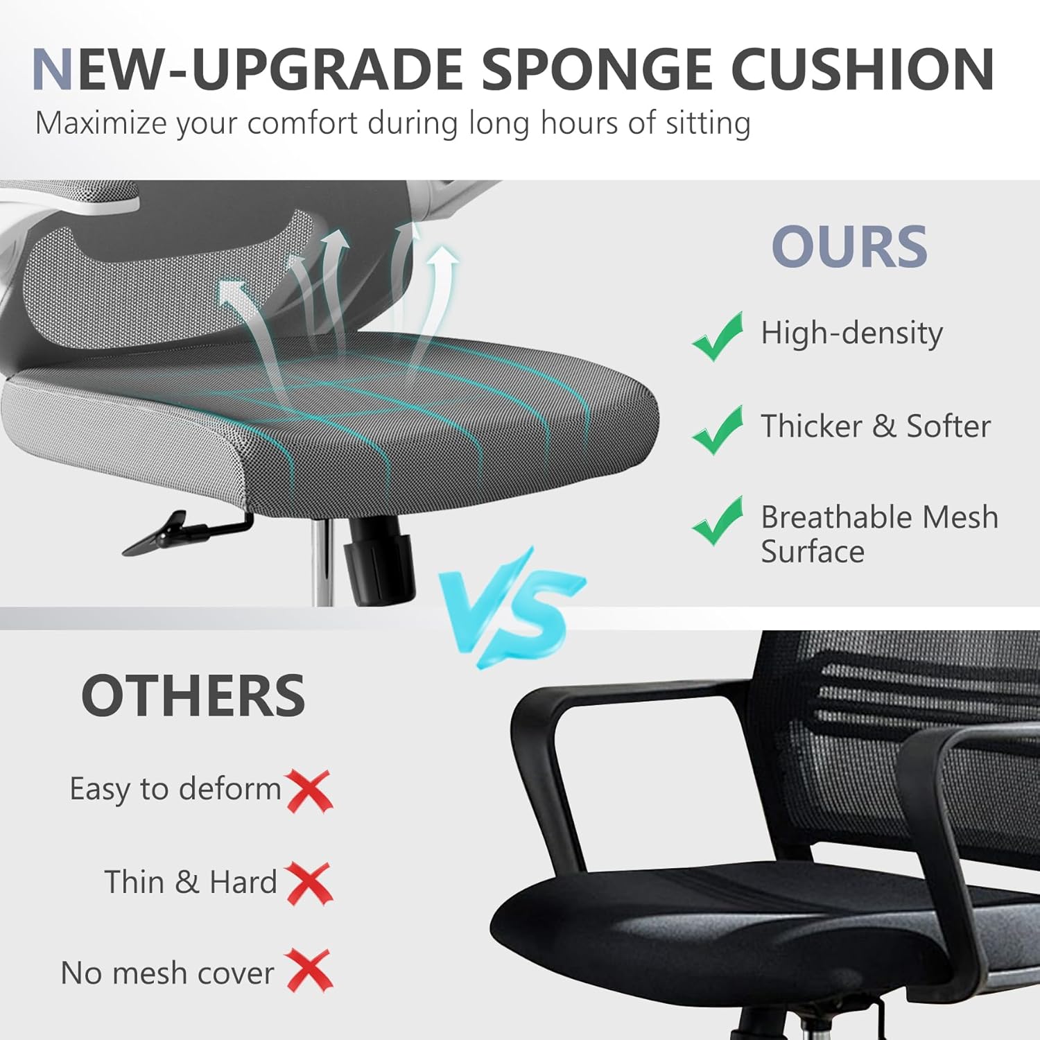 350 LBS Ergonomic Office Computer Mesh Chair - Adjustable Height Rolling Desk Chair with Flip-Up Armrests & High Back Support - Comfortable Swivel Task Chair for Home Office (02GREY)