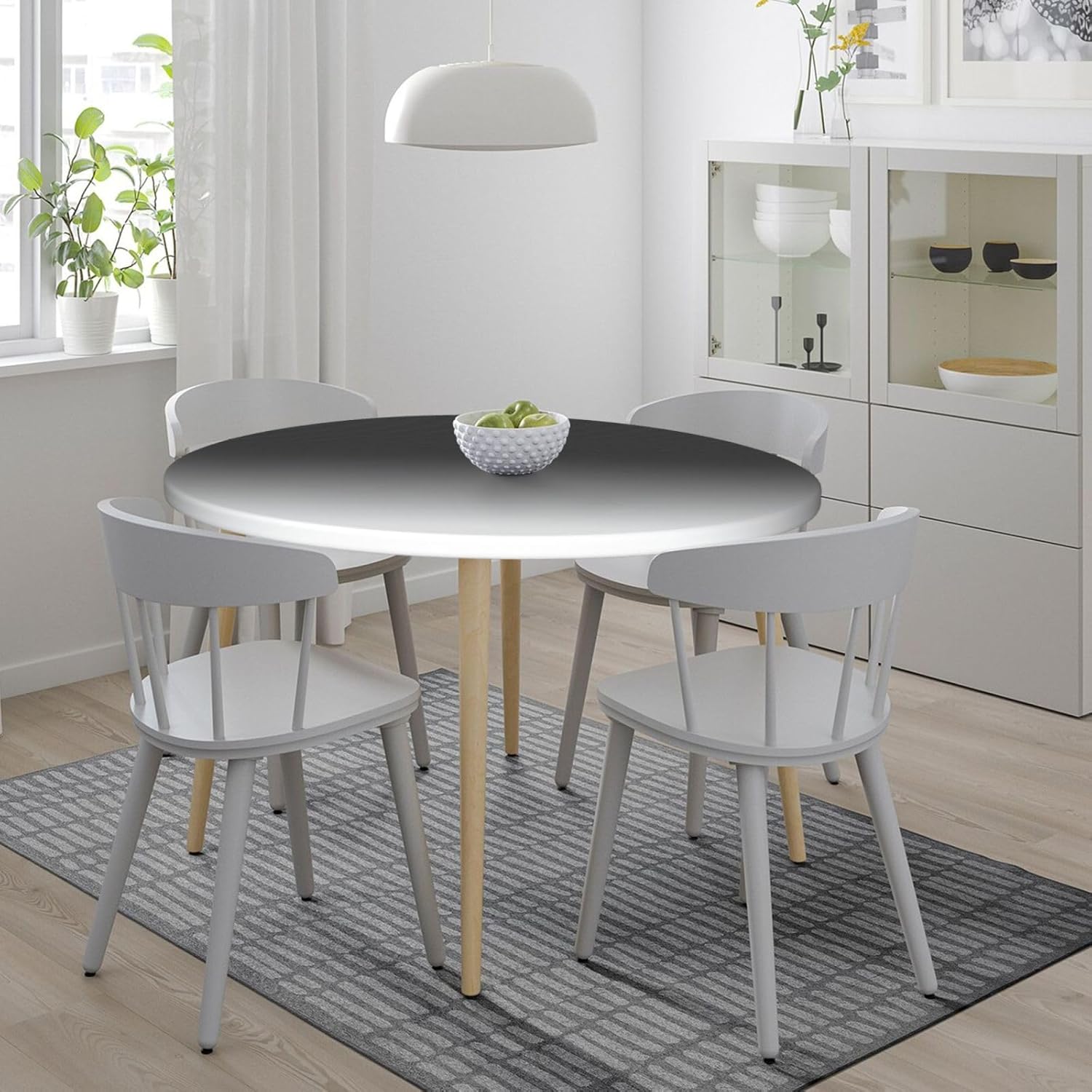 White to Black Print Outdoor Patio Kitchen Decor Supplies Wipeable Round Table Cloth for Indoor Outdoor