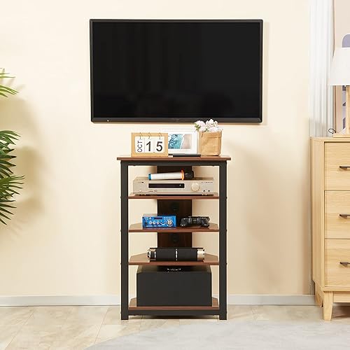 Miniatura 2 de HOMCOM Soporte multimedia con estante de audio de 4 niveles, estante de esquina para medios AV con gestión de cables para reproductores de DVD,