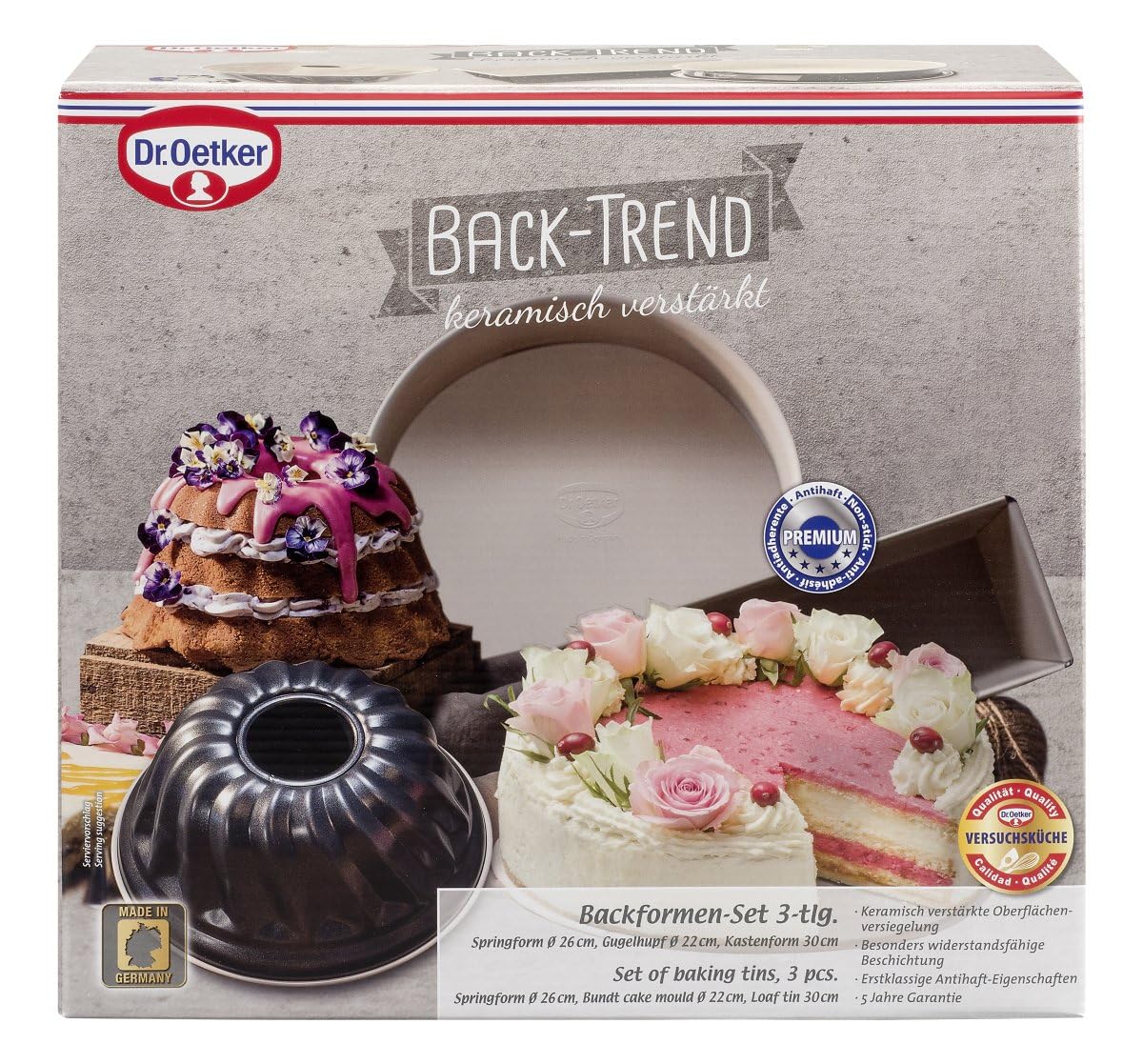 Dr. Oetker Back-Trend 4869 - Juego de 3 moldes para horno (aleación de acero, 3 unidades) | Molde desmontable con revestimiento antiadherente reforzado con cerámica, resistente al calor hasta 230 °C, a prueba de fugas