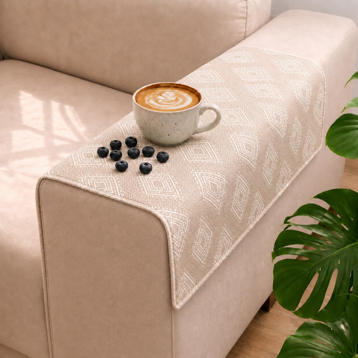 STITCHNEST 'Verdant Rekhika Stories' Sofa Armrest Cover | Elegant Jacquard Fabric, Washable & Durable for Modern Living (18 x 22 Inches)
