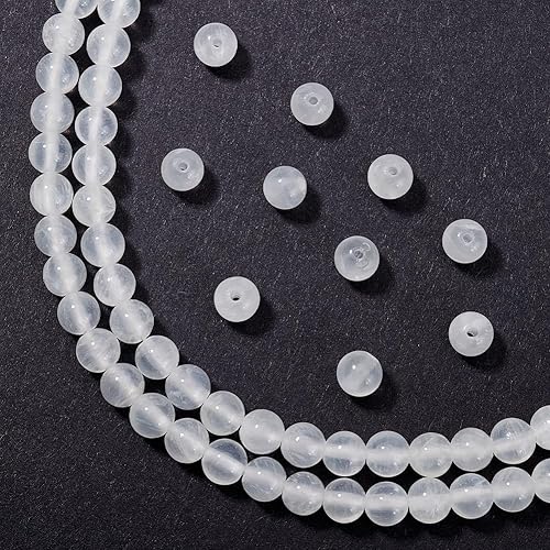 Miniatura 3 de arricraft Alrededor de 67 cuentas de selenita natural de 0.236 pulgadas, 1 hebra de cuentas de piedra natural sin teñir en el centro de cuentas