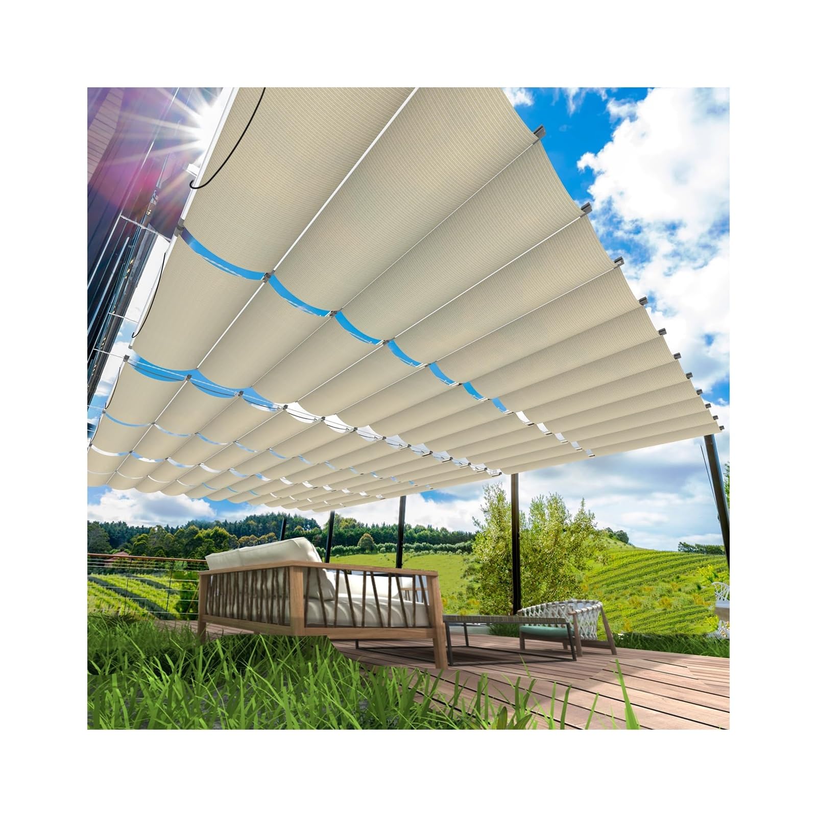 Voile d'ombrage rétractable en U 1,2x10m pour pergola et terrasse