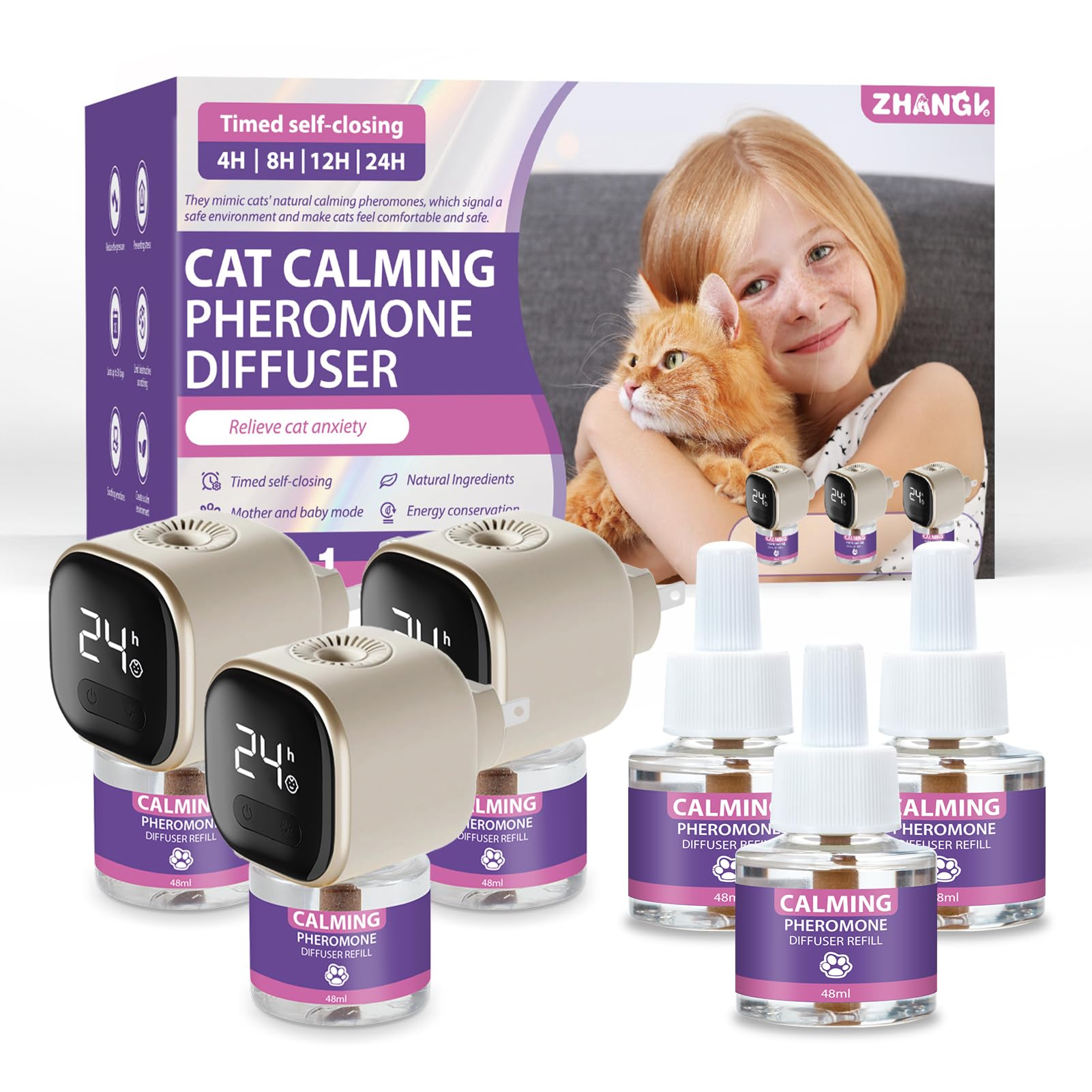 Multi Cat Calming Diffuser Relieve Stress Anxiety Cat Pheromones Calming Diffuser with Timing Function Cat Pheromone Diffuser 3 Pack Pheromones to Reduce Fighting Spraying and Scratching Fits All Cats