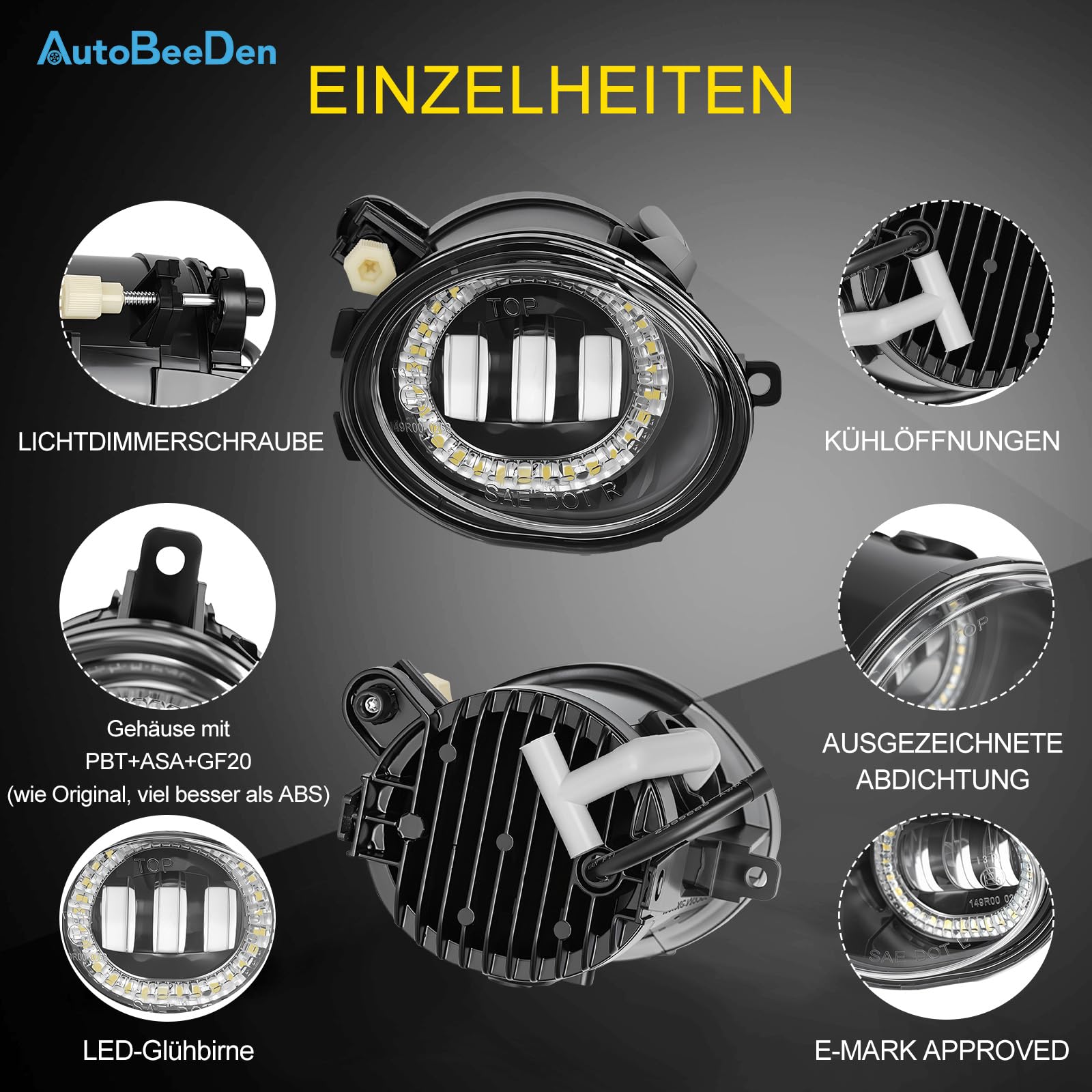 LED Nebelscheinwerfer für BMW (E46 E39 M-Tech Stoßstange M Sport Paket) 3er 5er M3 M5, 09/2000-12/2007, (HB SDN WGN CPE CONV), 1 Paar