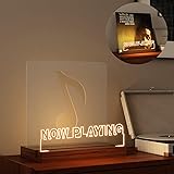 YuanDian Now Playing Vinyl Record Stand, Light up Display Holder for Vinyl Records, Wooden Acrylic Holder with Warm Light for Album Display Storage, Home Desk Decor for Music Lovers Rectangular Desktop - Warm color