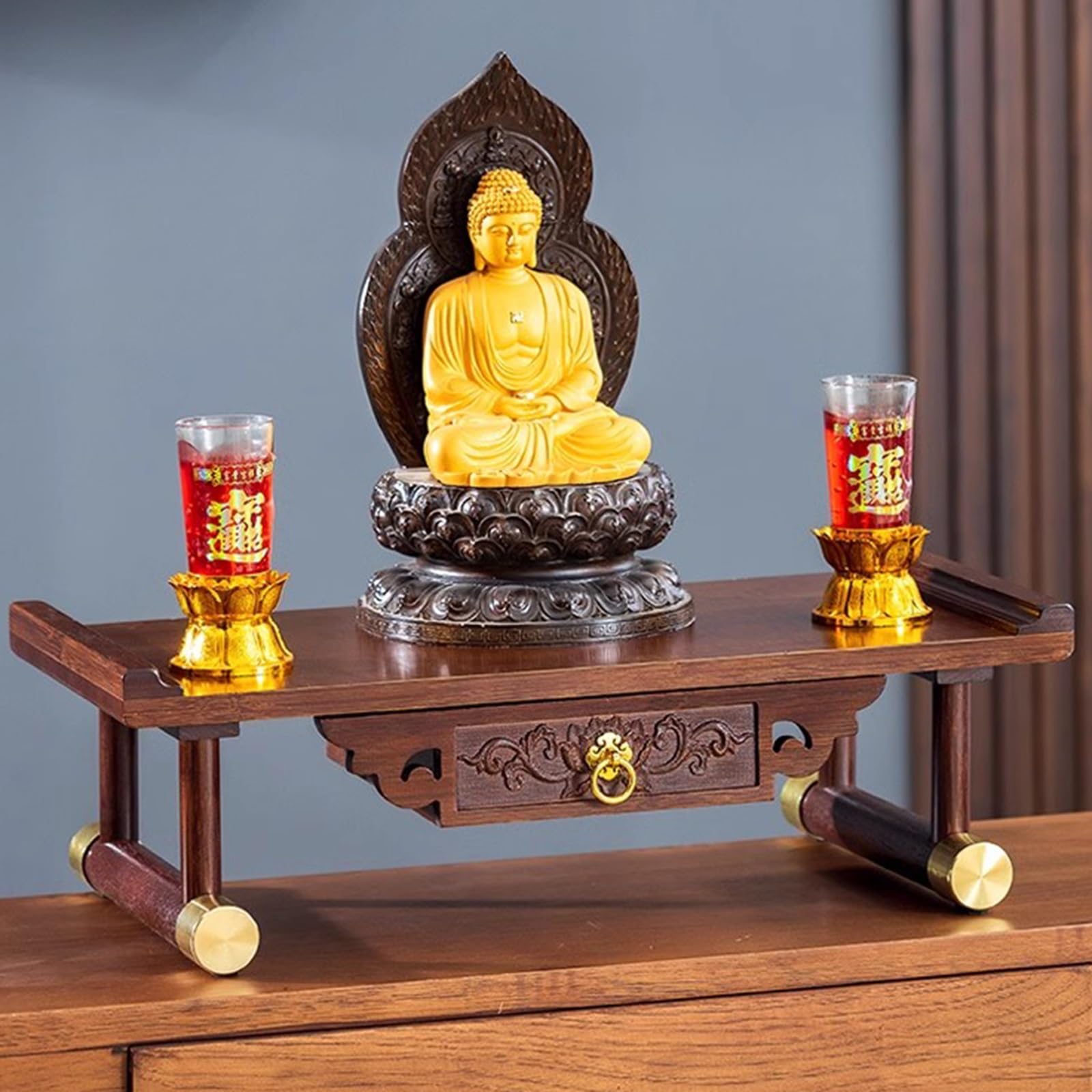 Table de méditation puja avec tiroirs de rangement wiccan