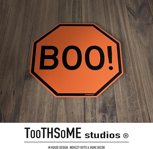 Miniatura 9 de Trick Or Treaters Stop Here - Tema de Halloween de 12 x 12 pulgadas, letrero de alto espeluznante para bar, sala de juegos, hogar, cueva de hombre,