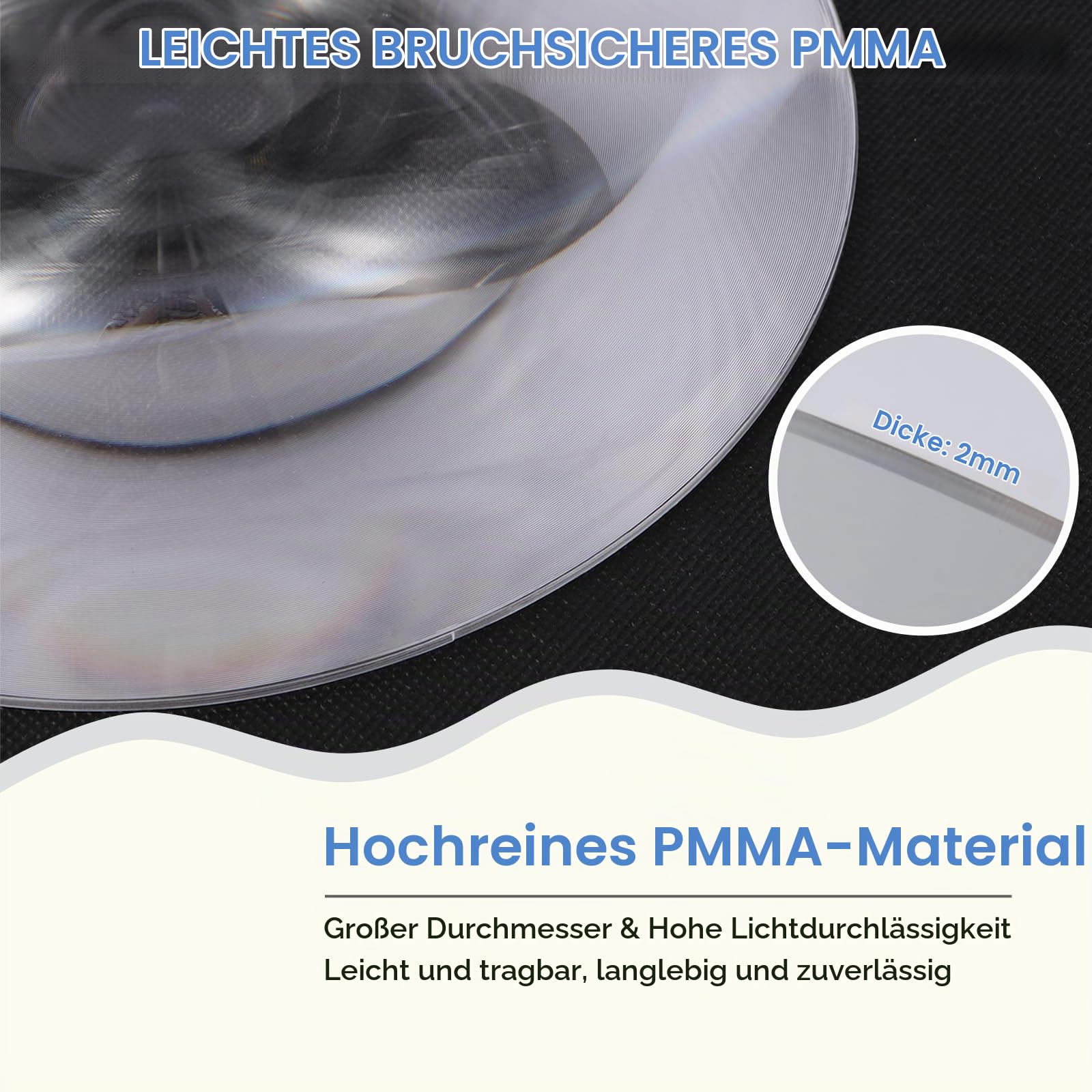 Fresnel-Linsenlupe, Durchmesser 200 mm, Brennweite 200 mm, Acryllinse (kein Glas), für Physik-Klassenzimmer, Solarheizung, Vergrößerung, Feuerstarter (Brennweite 200 mm)