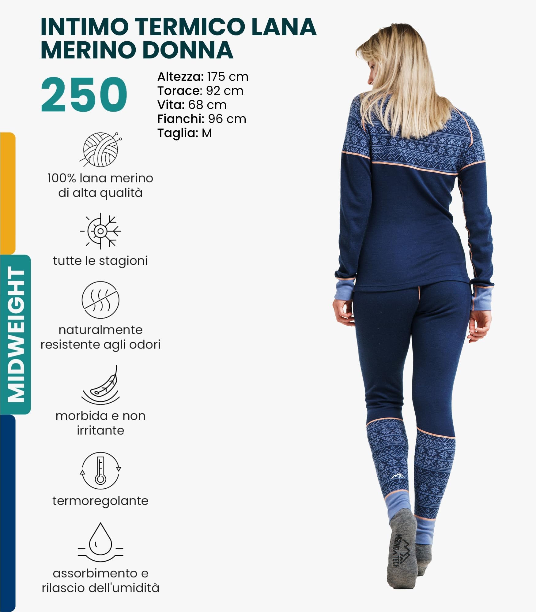 Merino.Tech Base Layer Set Set di Abbigliamento Termico Donna | Maglietta da donna antiodore, traspirante, in merino, girocollo, scollo a V, scollo a U, anti-sudore, per escursioni
