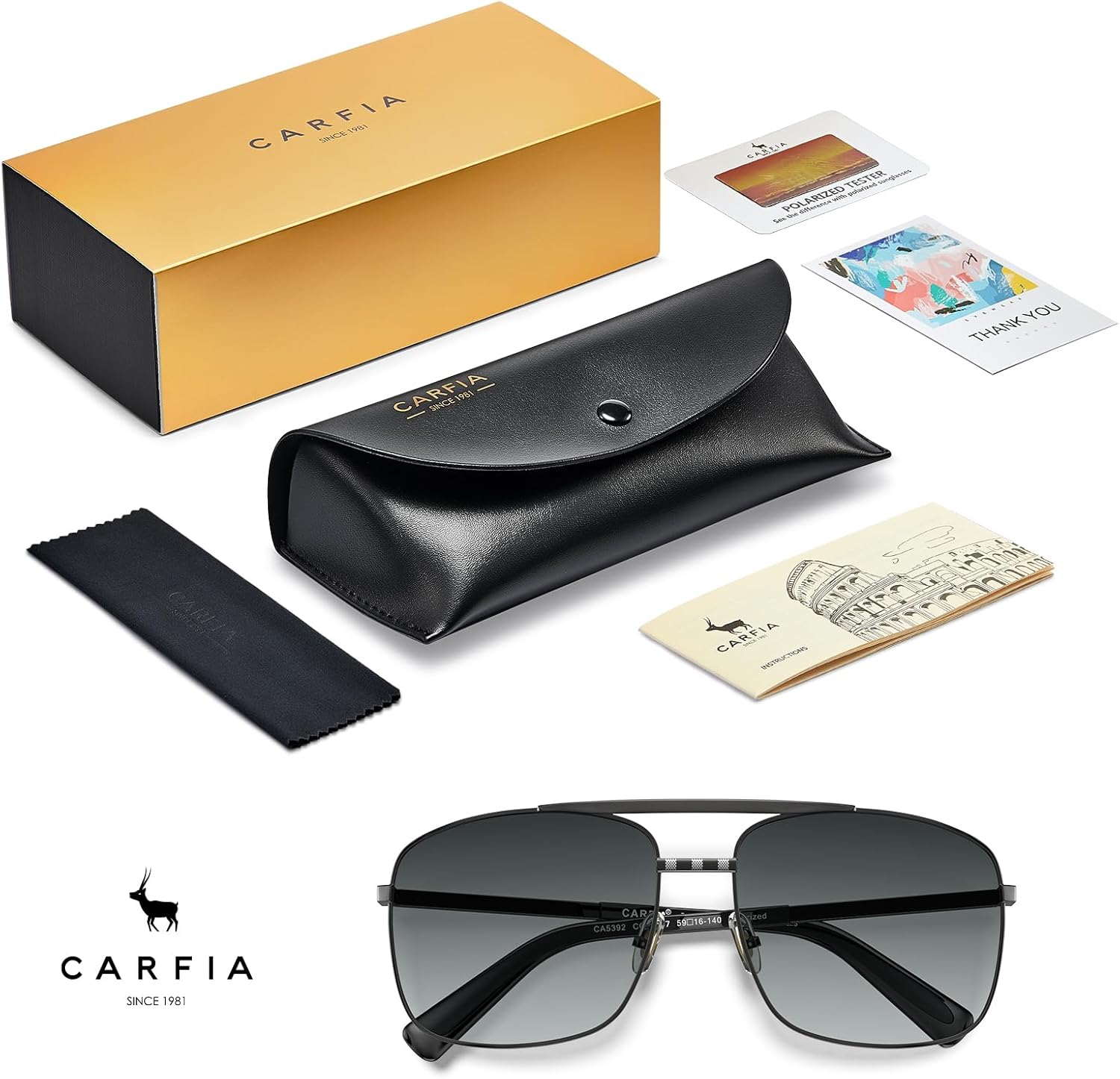 CARFIA Pilot Polarized Sunglasses for Men UV Protection Classic Double Bridge Anti-Glare Driving Shades with Spring Hinges - Image 7