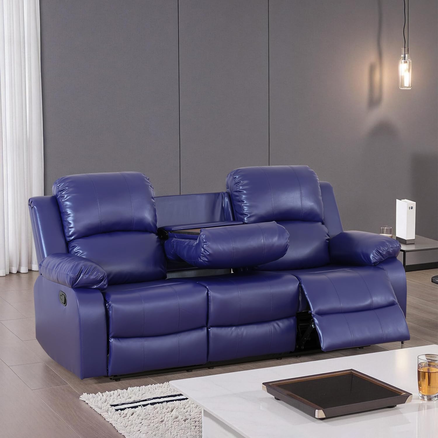 Caberryne Leather Recliner Sofa，Reclining Sofa for Living Room Furniture Sets，Purple Wall Hugger Recliner Couch with Cupholder for Living Room/Office/
