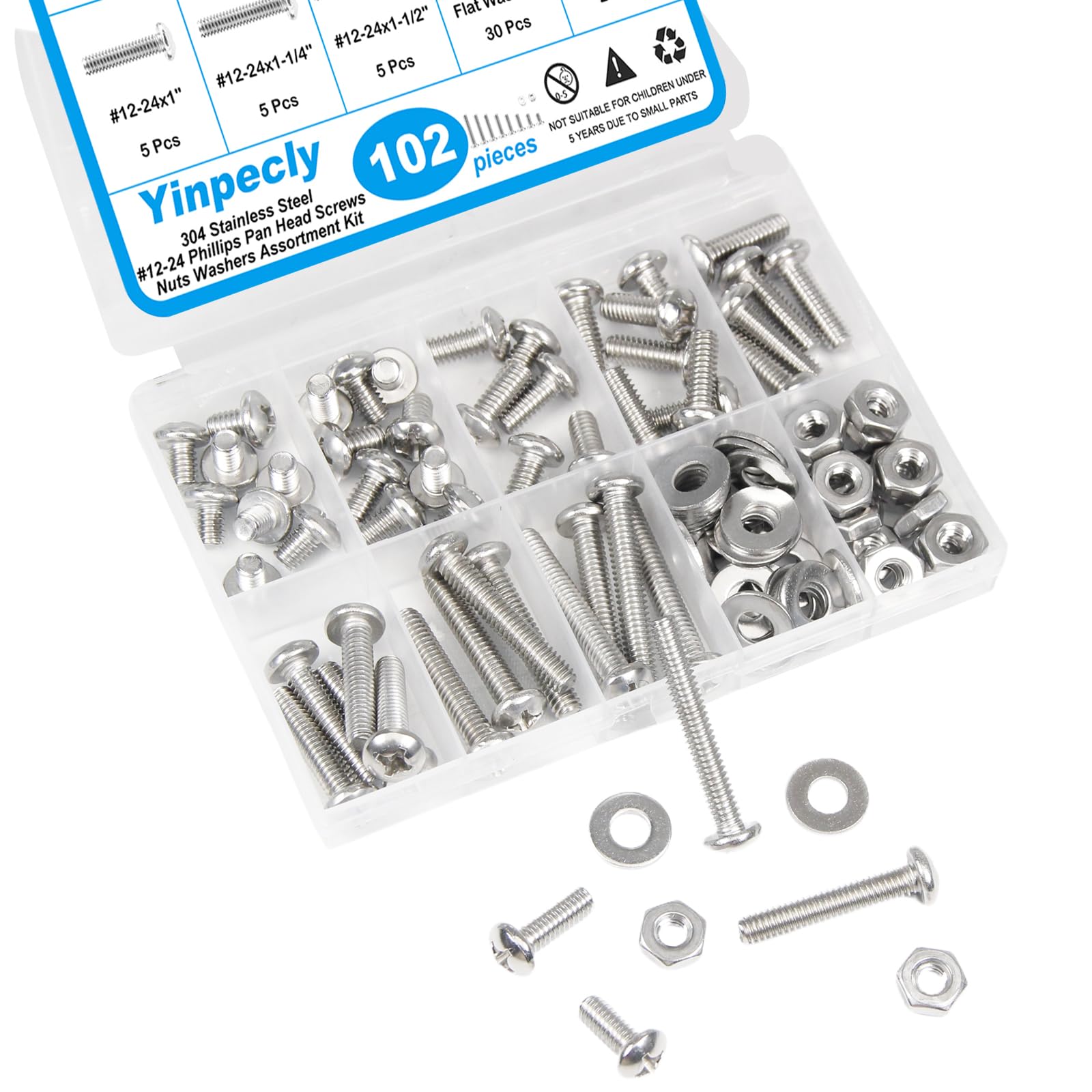 102pcs #12-24 Machine Screws Nuts Washers Kit -5 102pcs #12-24 Machine Screws Nuts Washers Kit -5