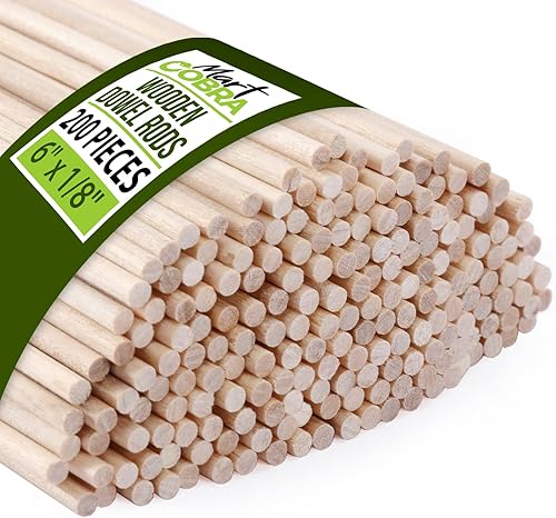 Varillas de madera surtidas de 18 pulgadas x 6 pulgadas, 200 clavijas de madera, clavijas de madera para manualidades, clavijas precortadas para