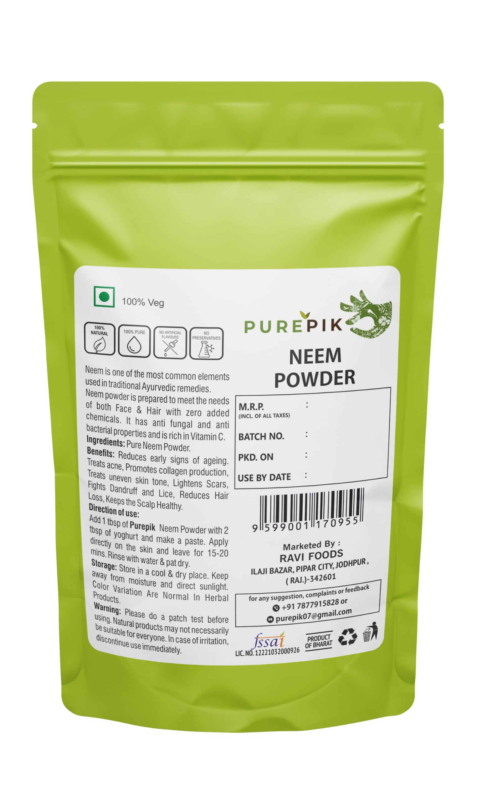 Pure Pik Neem Powder 200 Gram | Neem Powder for face Pack,Hair,Skin,Eating 4