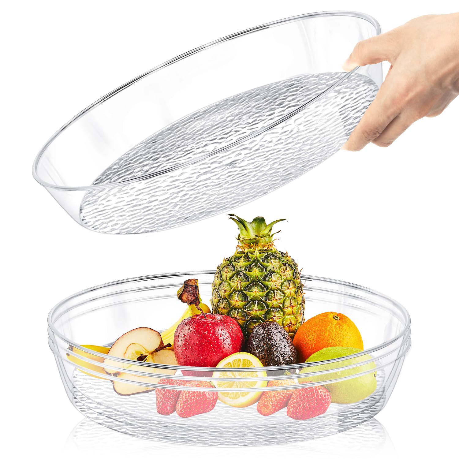 Serviertablett, 4 Stück, 30,5 cm, transparente Kunststoff-Tabletts zum Servieren von Lebensmitteln, Kunststoff-Serviertabletts, rundes Serviertablett, großes Serviertablett für Badezimmer, Waschtisch