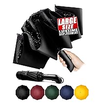 Ombrello pieghevole compatto anti-tempesta – Ombrello antivento automatico nero per uomo, rivestimento in Tessuto 210T, ombrello inverso da 105 cm, ombrello da pioggia grande 10 ossa Regali di Natale