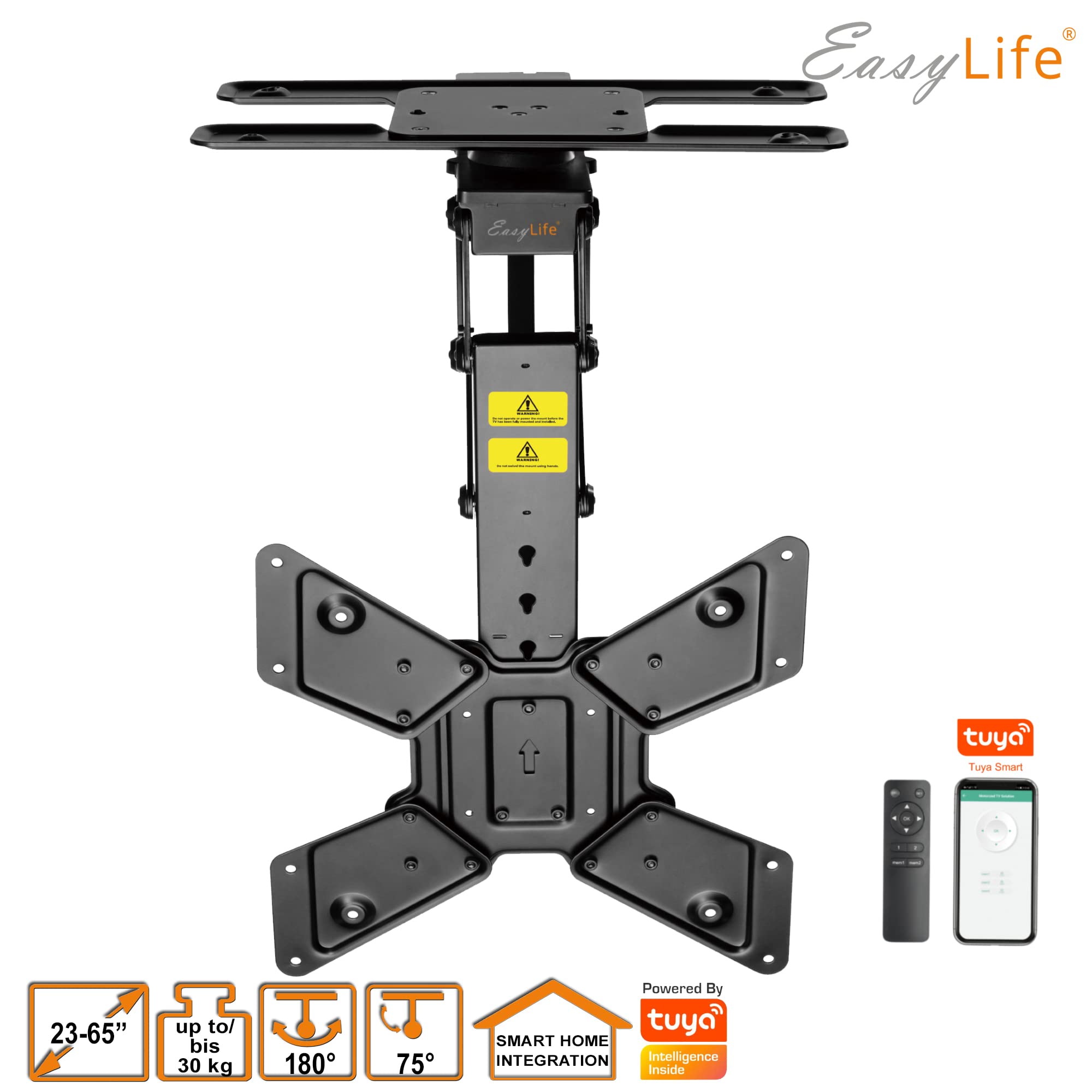 EasyLife – Supporto da Soffitto Per TV Elettrico, Girevole e Inclinabile, Integrazione Smart Home, da 23 a 65 Pollici, Supporto VESA Fino a 400×400 per TV LCD/OLED, Monitor, Display - Nero