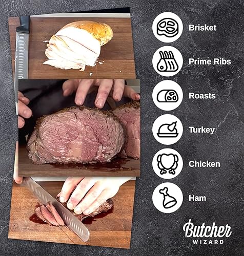 Miniatura 3 de Cuchillo de rebanar de 12 pulgadas  Cuchillo de pechuga y trinchar con borde Granton para barbacoa, pavo, jamón, costilla y corte preciso de carne