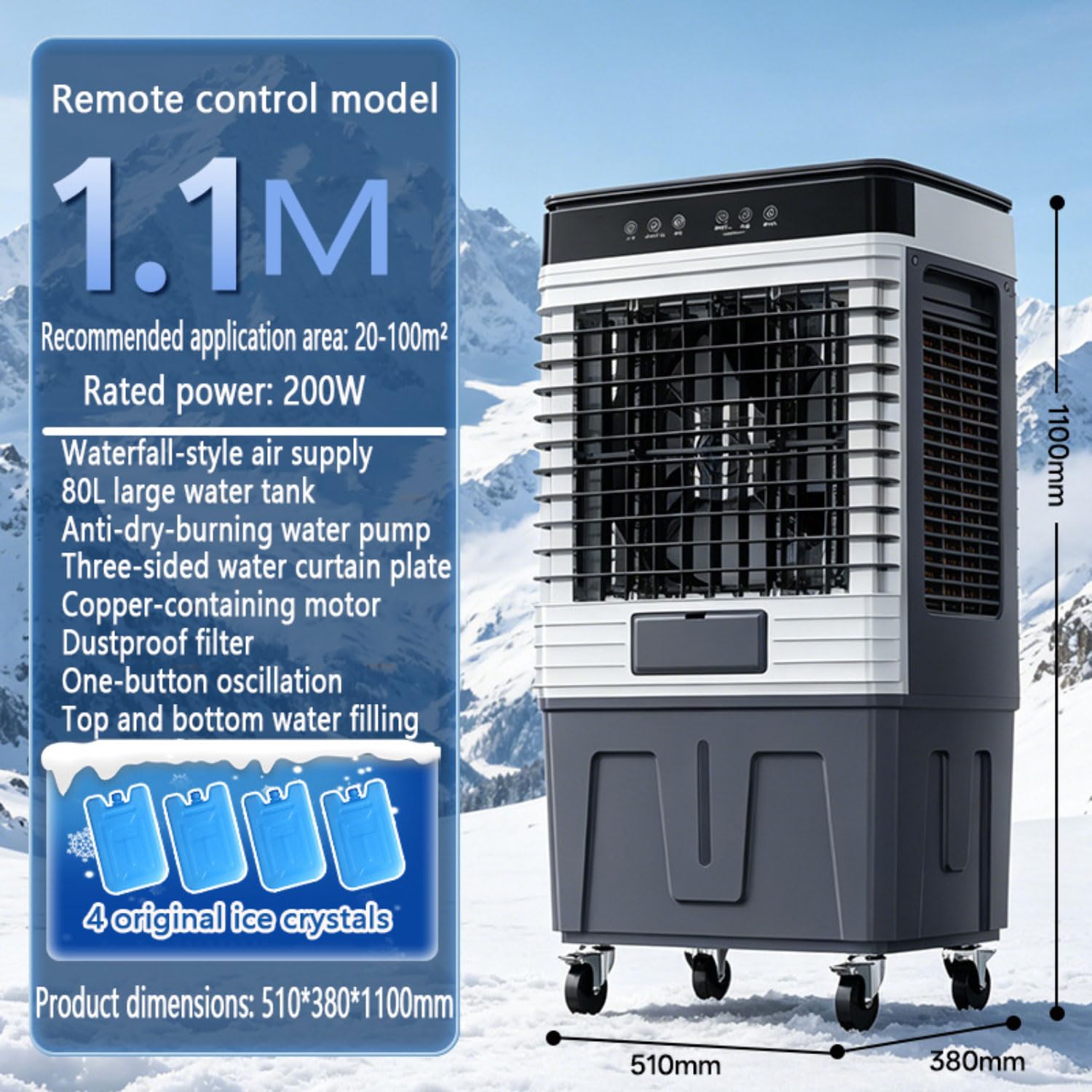 Condizionatore d'aria portatile con serbatoio 80L, ventilatore di raffreddamento silenzioso 35dB, 3 velocità e 3 modalità, timer 6H, oscillazione automatica per l'ufficio domestico della camera da let