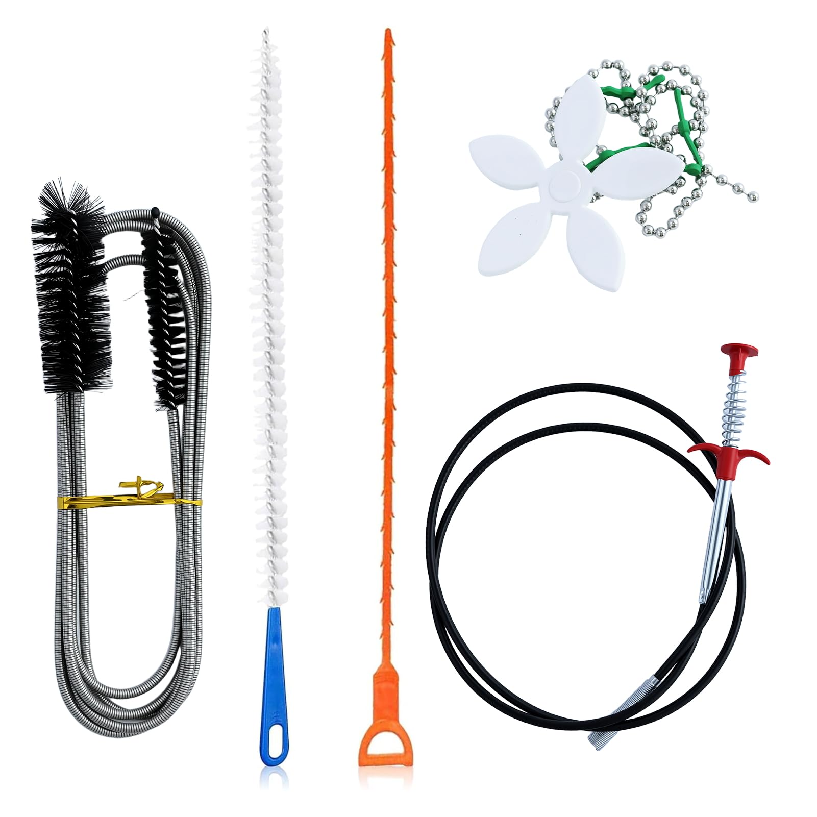 Desatascador Tuberias Profesional 5 Piezas Cepillo Limpieza Desagüe Recogedor Garras Limpiador Espiral Cocina Baño