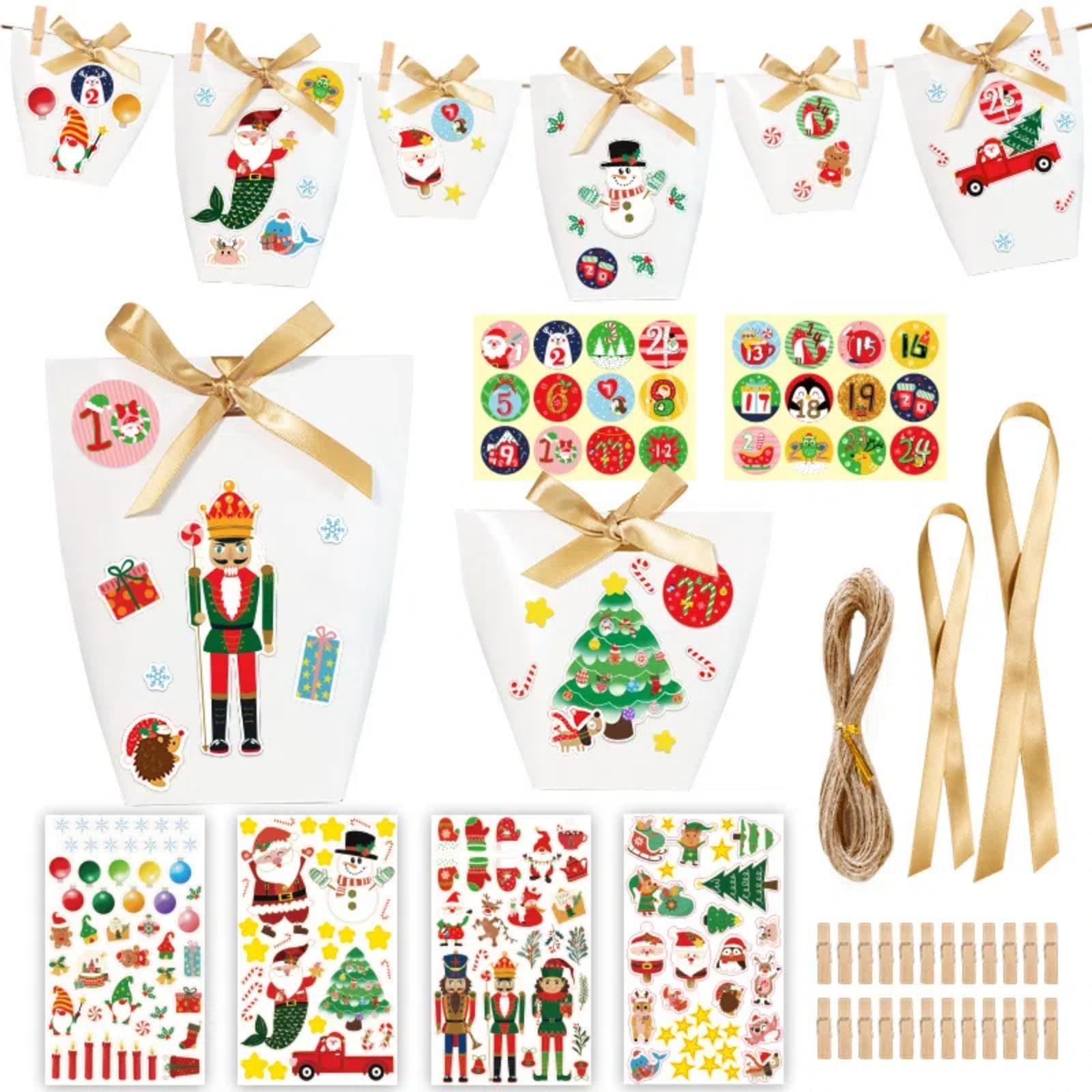 24 Stück leere Adventskalenderboxen zum Befüllen, 24 Tage Weihnachts-Countdown-Kalender, Adventstüten, 2 Größen, Papierkarton-Zahlenboxen für Kinder, Weihnachtsfeiertagsdekoration (weiß)