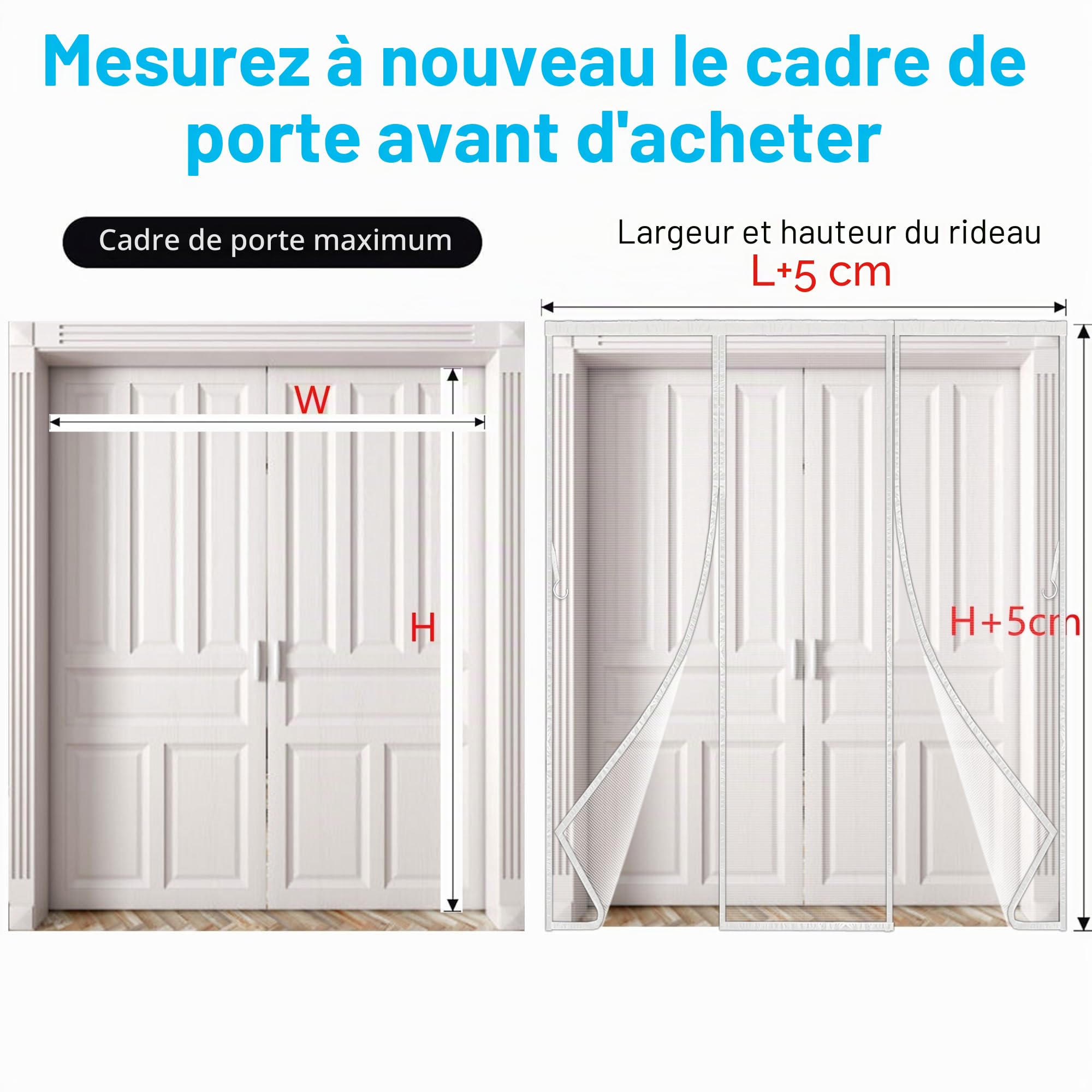 Moustiquaire Porte 210x215cm Fenetre Aimantée Magnetique, Rideaux Anti Mouches pour Porte, Rideaux Toile Insect Ecran,Moustiquaire Baie Vitree Coulissante,Magnétique Moustique Sans Perçage Blanc