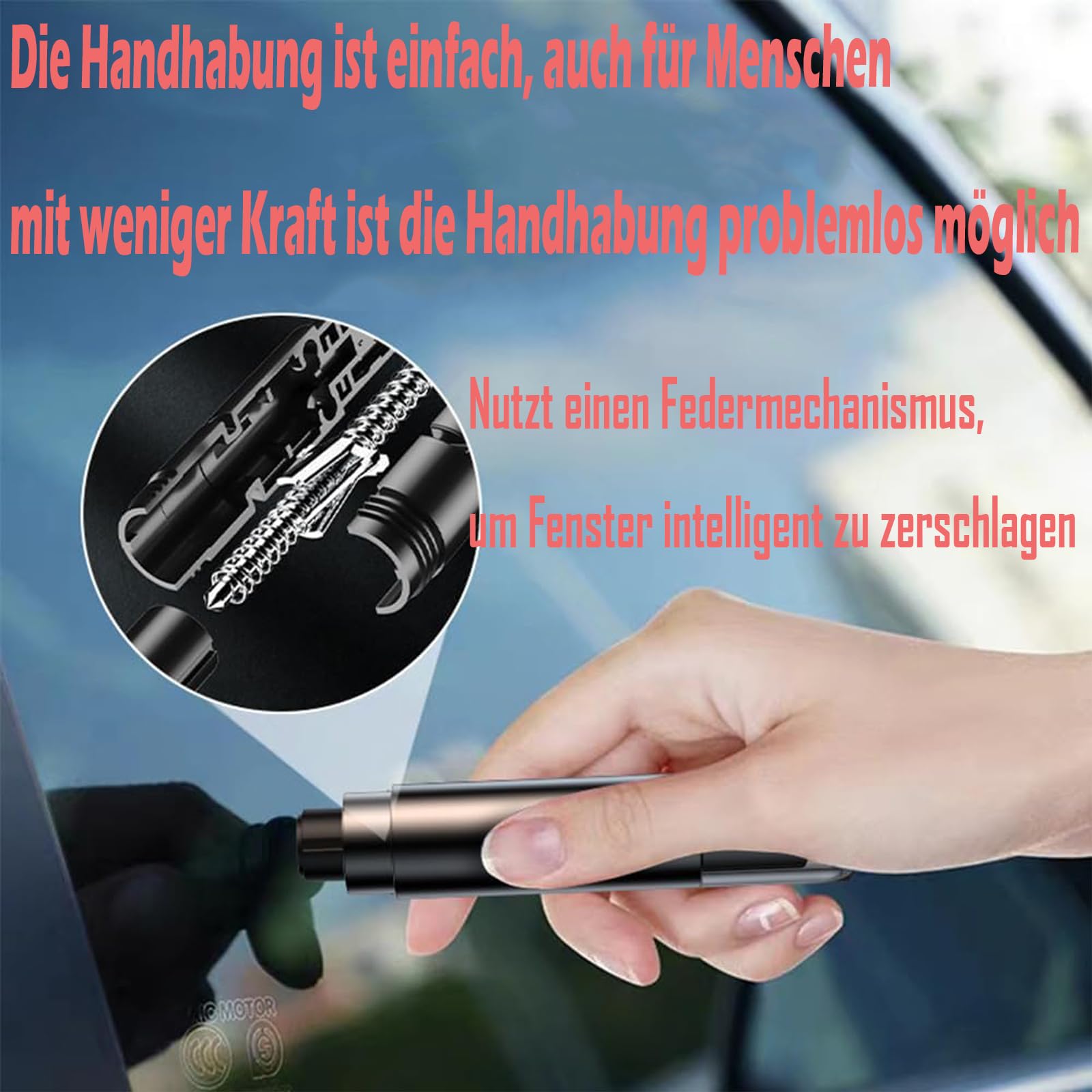 2-In-1 Notfallhammer Auto mit Gurtschneider, Kompakt & Federunterstützt, Autoscheiben Sofort Zertrümmern Und Sicherheitsgurte Durchtrennen – Halterung für Alle Fahrzeugtypen Geeignet (4pcs)