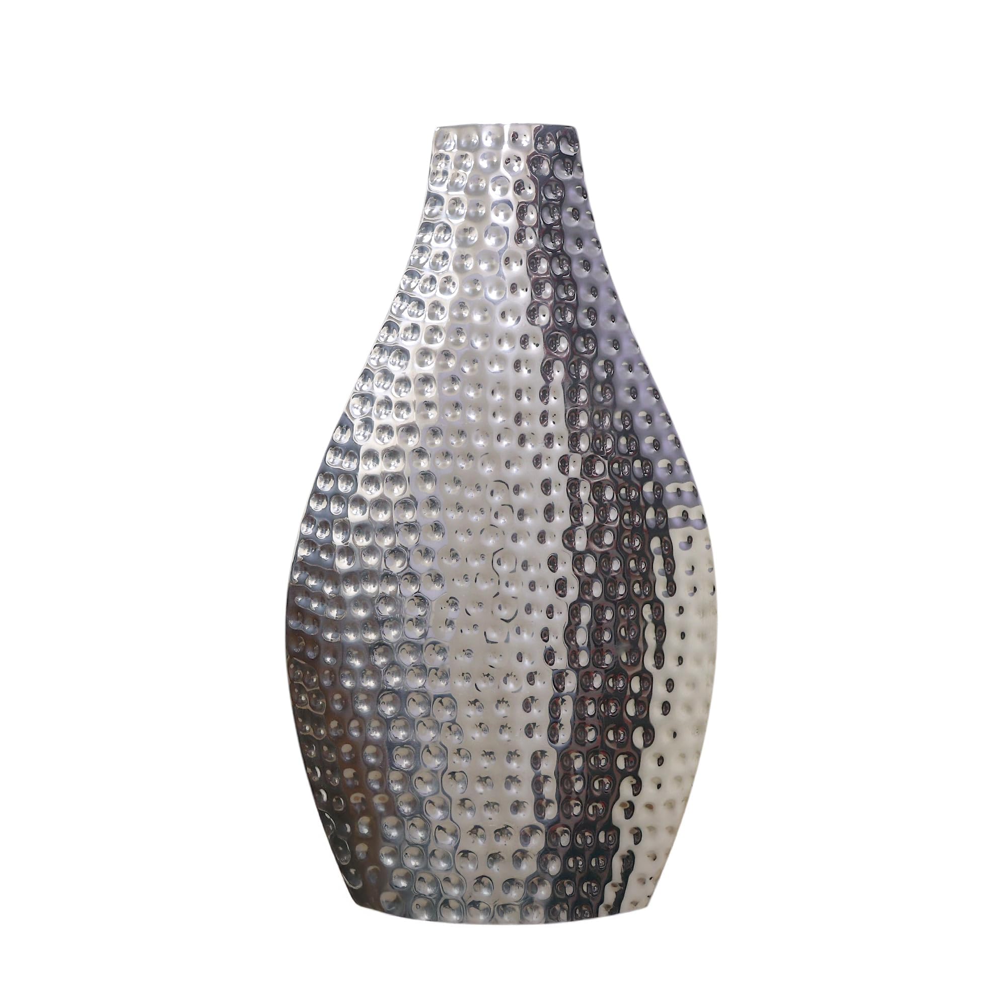 Hosley 17 Inch High Silver Color Metal Vase Contemporary Statement Piece for Stunning Floral Arrangements and Modern Home D cor Sculptural Elegance
