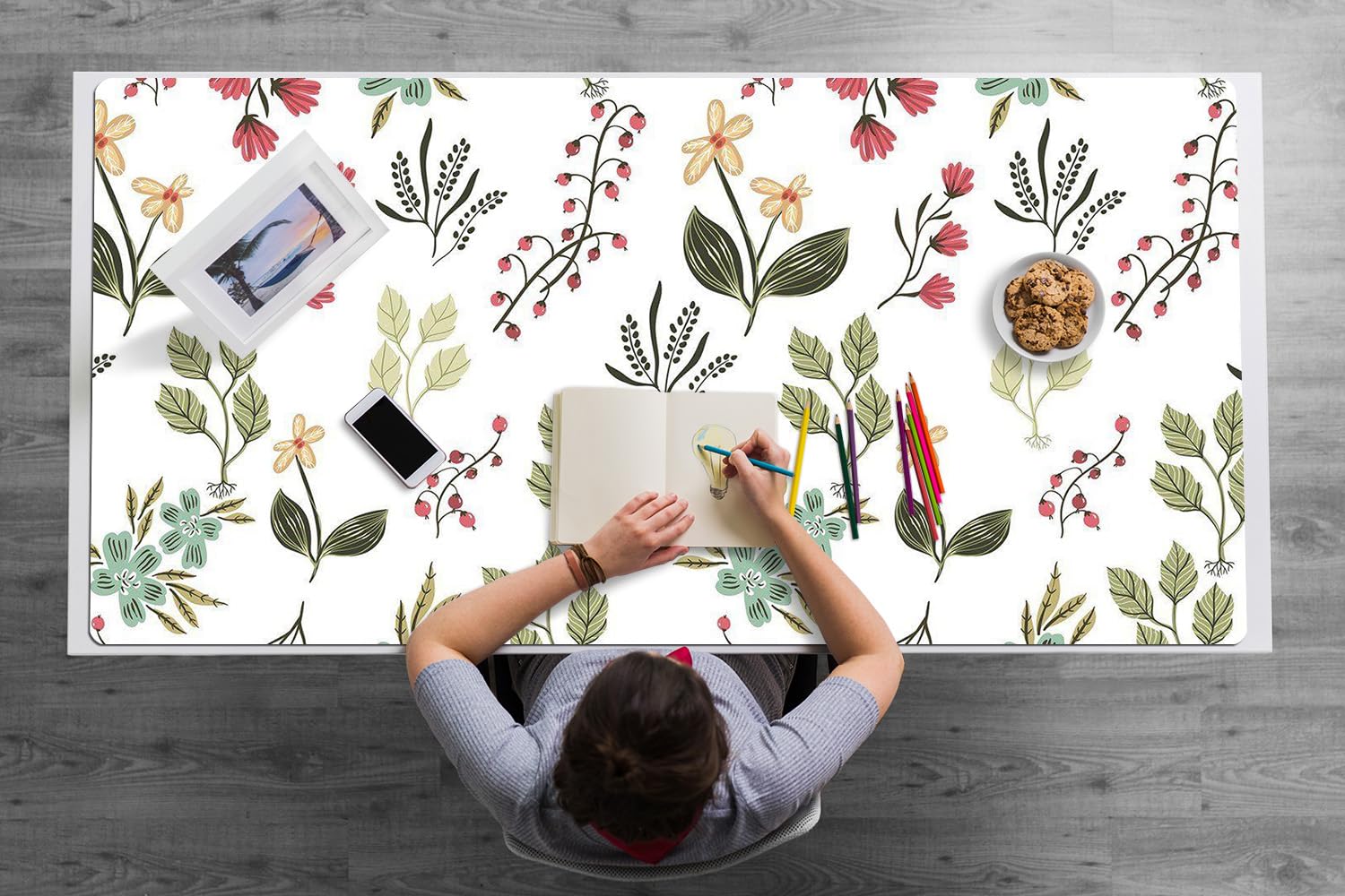 Sottomano da Scrivania 120x60 cm Protezione e Decorazione in Vinile PVC Antiscivolo Impermeabile Facile da Pulire Superficie Protettiva per Ufficio e Casa - Bacche e fiori