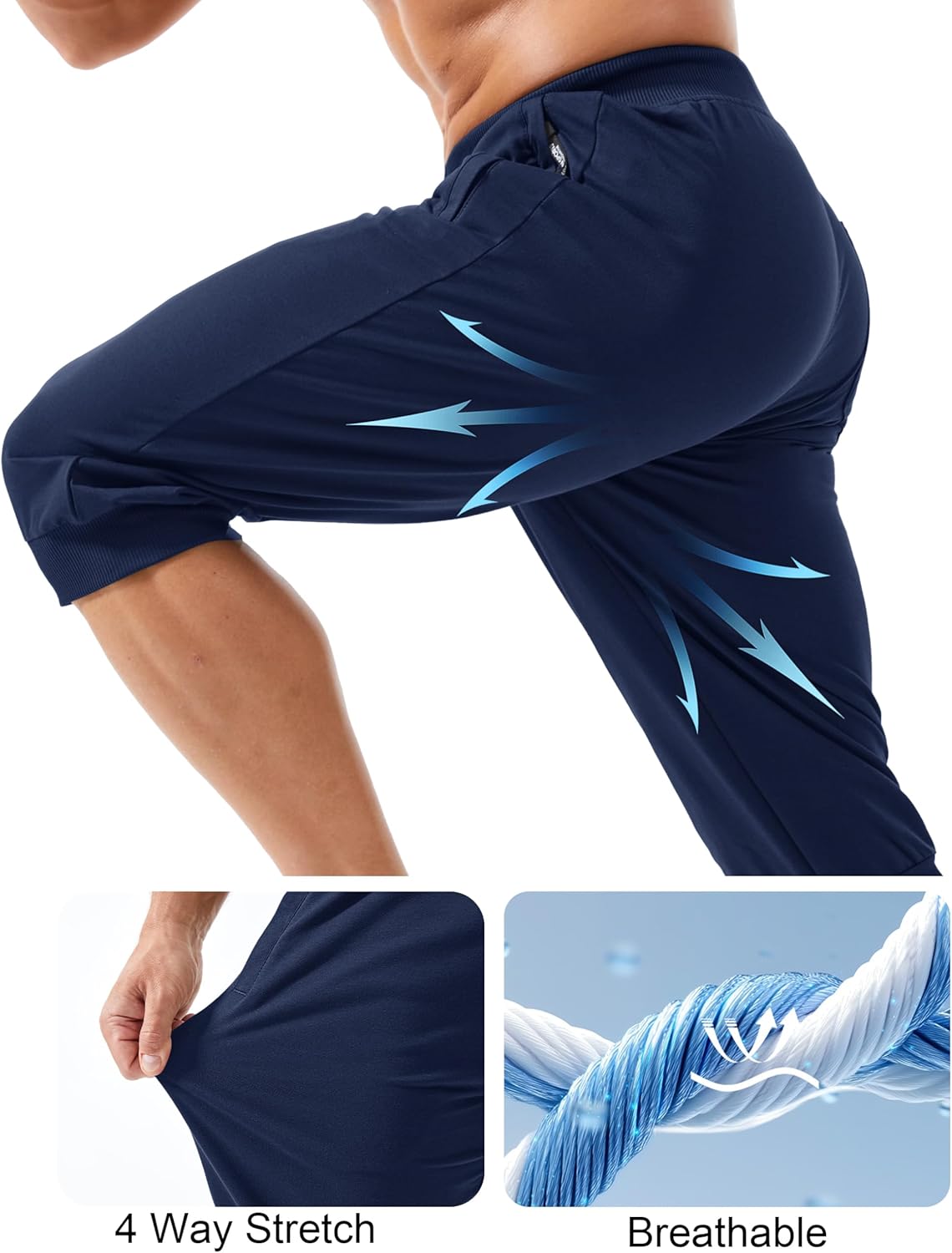MAGCOMSEN Men's 3/4 Capri Joggers Running Athletic Gym Workout Long Shorts Cotton Below Knee Pants with Zipper Pockets - Image 5