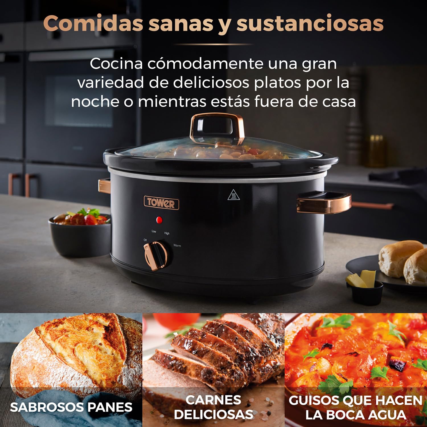 Tower T16019RG Olla de Cocción Lenta Infinity 6.5L 270W Negro Rosa Oro