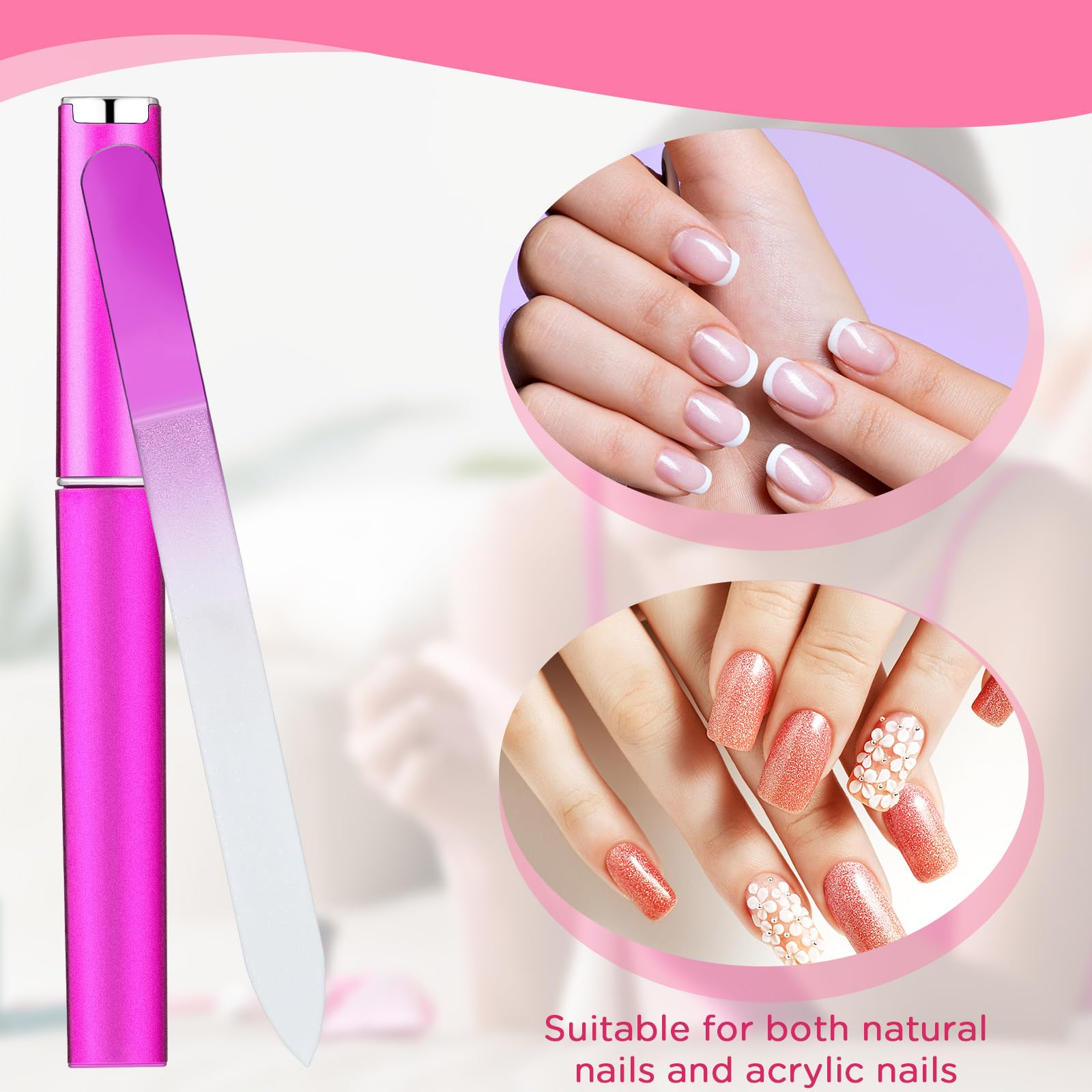 Lasnten 24 Stück Glas-Nagelfeilen mit Etui, Kristall-Nagelfeile für natürliche Nägel, Maniküre, doppelseitig, geätzte Fingernagelfeilen für Frauen und Mädchen, professionelles Nagelpflegewerkzeug, 12