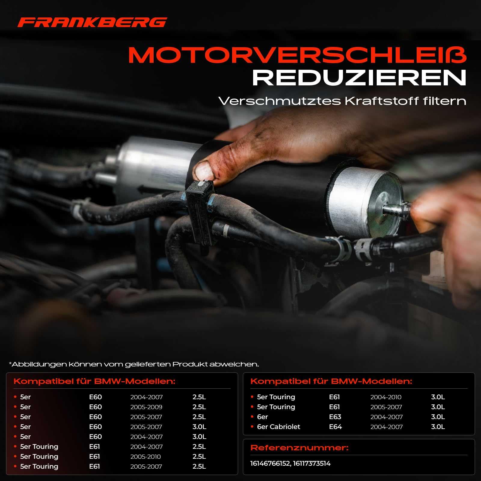Frankberg Filtro de combustible gasolina 16146766152 | Compatible con: Serie 6 Convertible E64, Serie 6 E63, Serie 5 E60, Serie 5 Touring E61