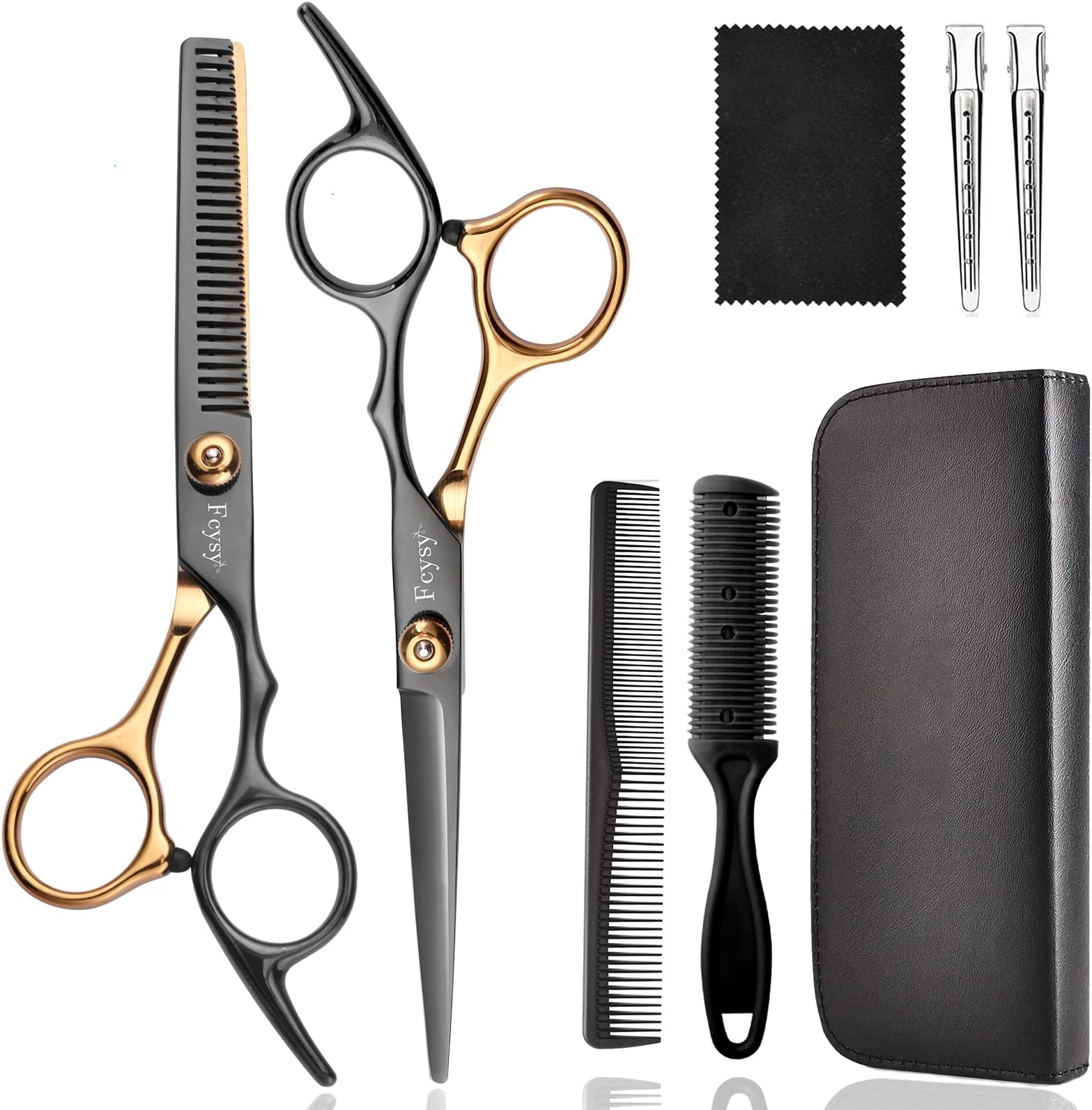 Hair Cutting Scissors Kit, Fcysy Professional Barber Shears Set with Hair Scissors Thinning Shears, Tijeras para Cortar Cabello Haircutting Sheers Hair Cut Blending Salon Scissor for Men Women Pet