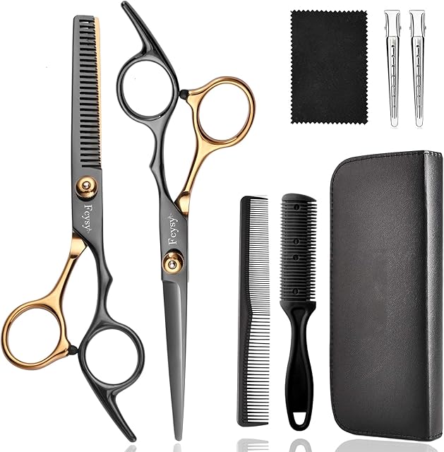 Hair Scissors Thinning Shears Set, Fcysy Professional 7 Pcs Hair Dressing Scissors Barber Kit with Hairdressing Scissor UK Haircutting Blending Shear, Hair Cutting Kit Haircut Dressers Scissor for Men