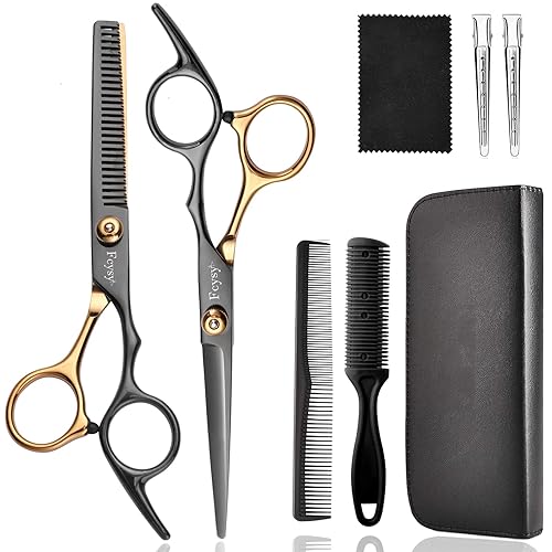 Miniatura 8 de Kit de tijeras para cortar y degrafilar el cabello, kit profesional de tijeras para mezclar cabello Fcysy, tijeras de peluquero para corte