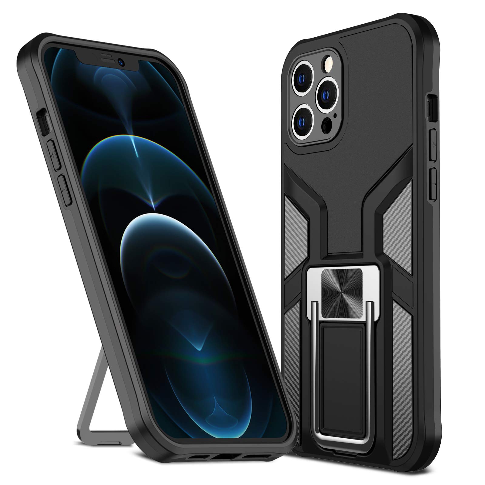 OJBK Revolutionary Designed for iPhone 12 Pro Max Case 6.7 inch with Kickstand, [Armor-Level Protection] Slim Shockproof Case with Vertical/Horizontal Metal Kickstand for iPhone 12 Pro Case Max
