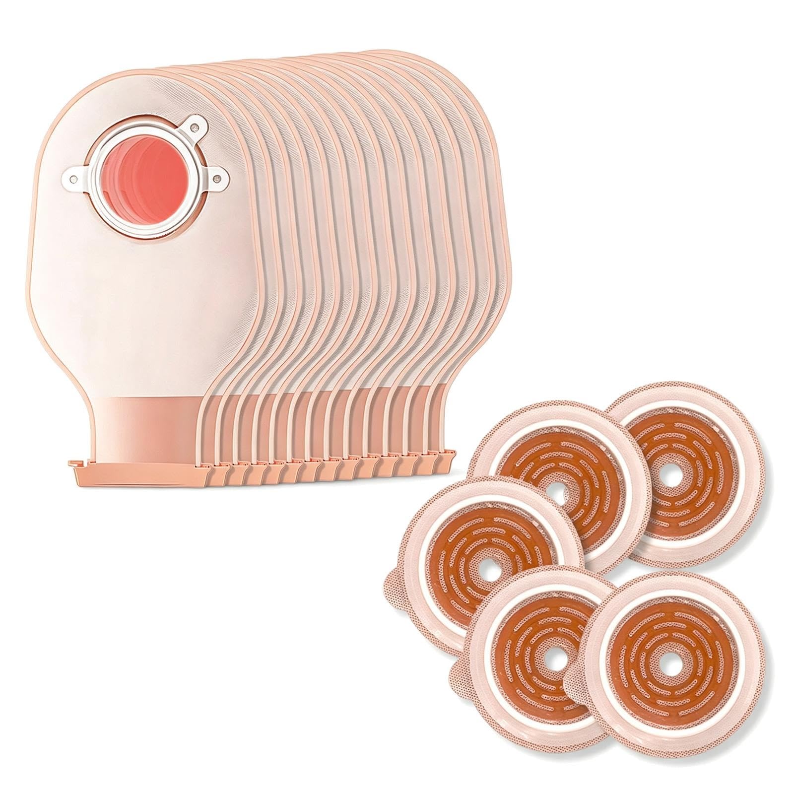 10-Teiliges Stomabeutel-Set Zweiteilig mit 5 Basisplatten, Kolostomiebeutel