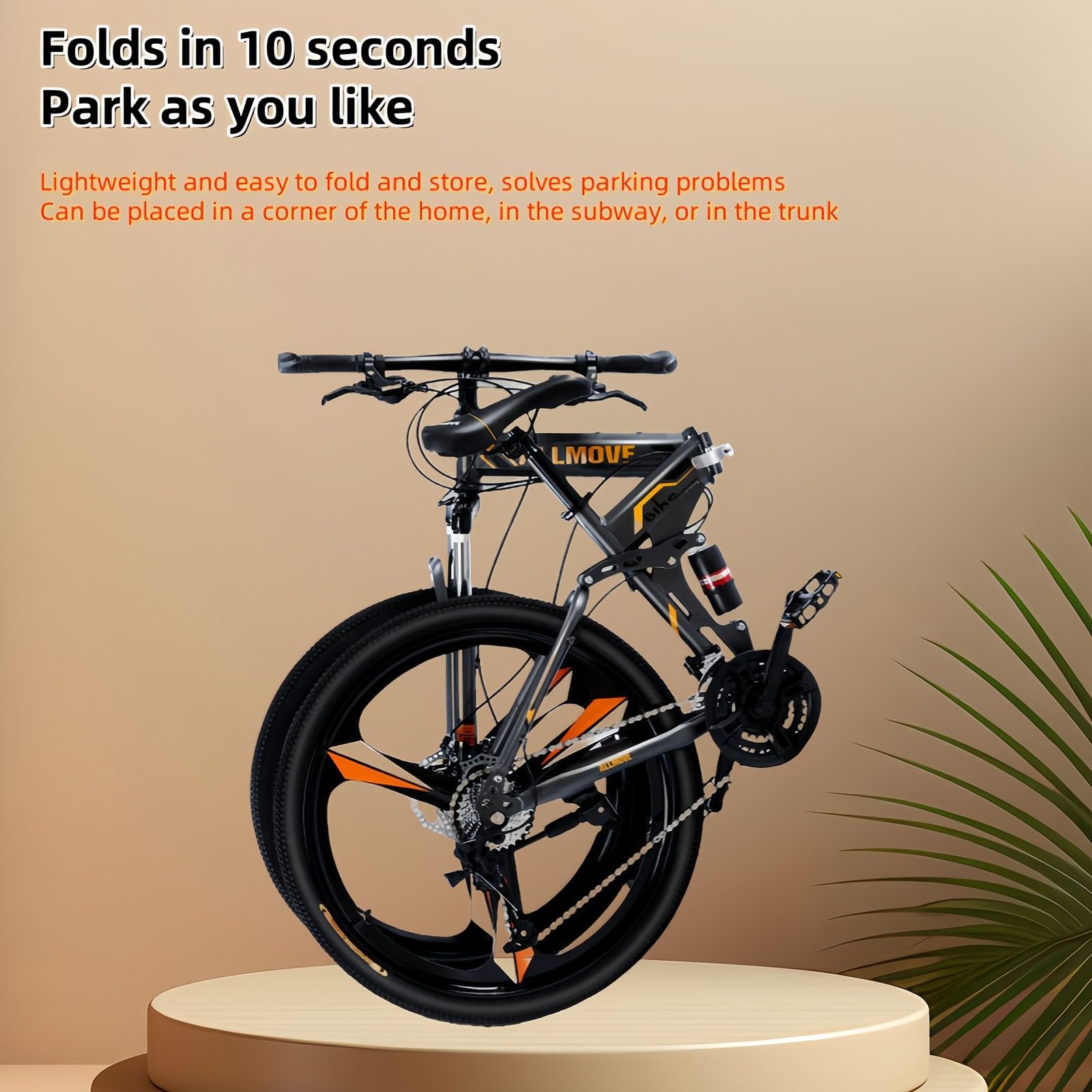 Bicicleta Plegable De 24 Velocidades,Bicicleta Plegable De Montaña, para Adultos MTB, Altura Ajustable,Neumáticos Engrosados ​​Antideslizantes Y Resistentes Al Desgaste White and Black,B