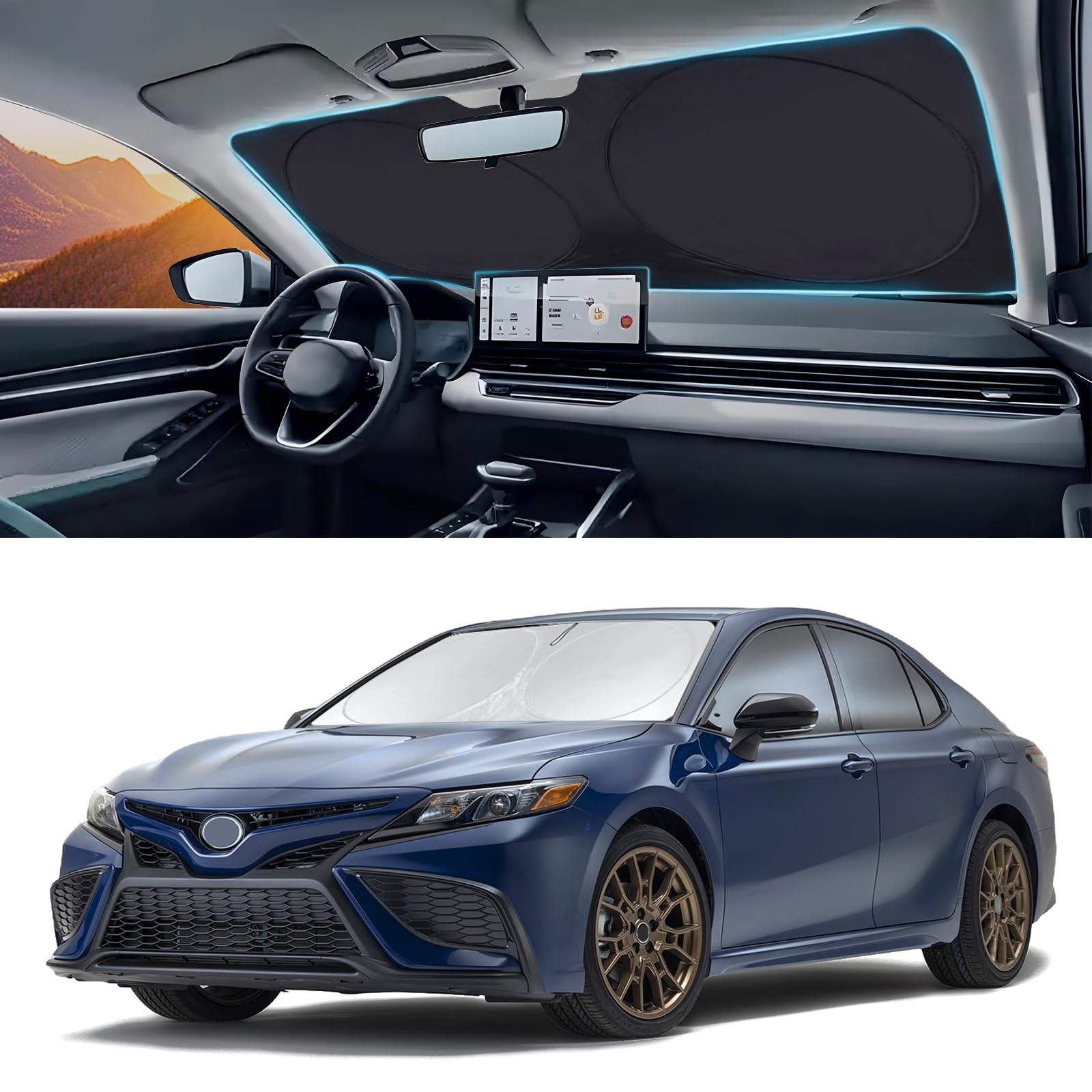 INSAUTO Windshield Sun Shades Custom Fit for Toyota Camry 2007-2017- Sunshade for Front Window Cover - Double Layer Heat Shield Sun Visor Cool Car Accessory