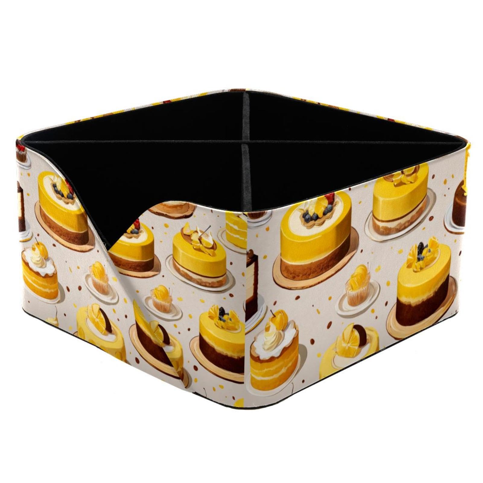 Porte-stylos rectangulaire jaune à motif dessert pour bureau de fille