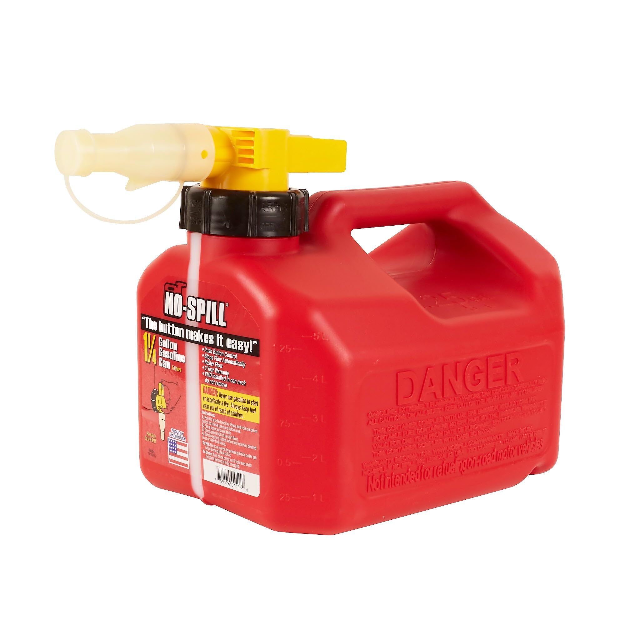 No Spill 1415 Lata de gas de polietileno de 1-1/4 galones (compatible con CARB), rojo, 7.5 x 8 x 10 pulgadas